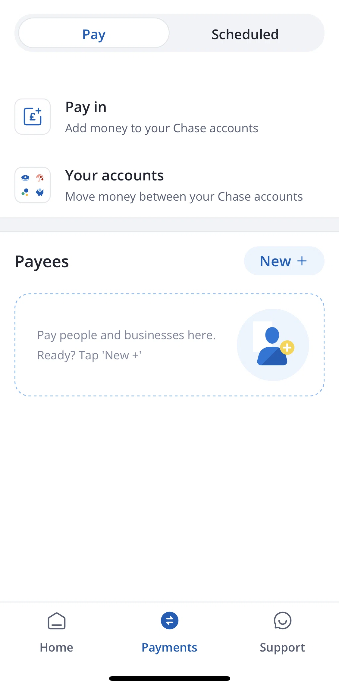Chase UK Screen screen in the Adding a payee flow