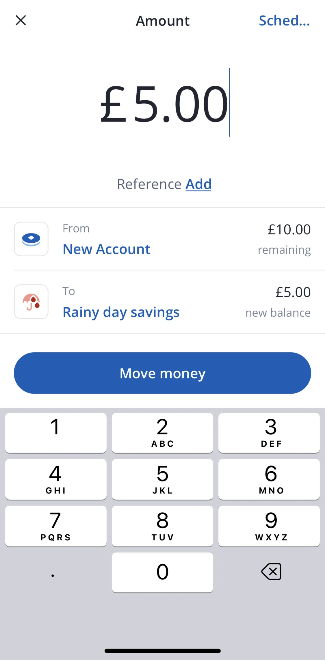 Chase UK Screen screen in the Adding a reference flow