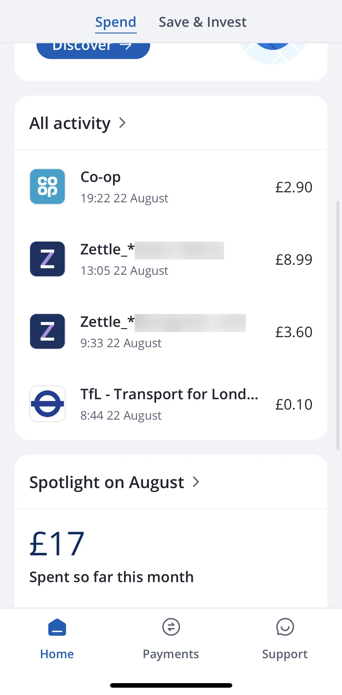 Chase UK Screen screen in the All activity flow