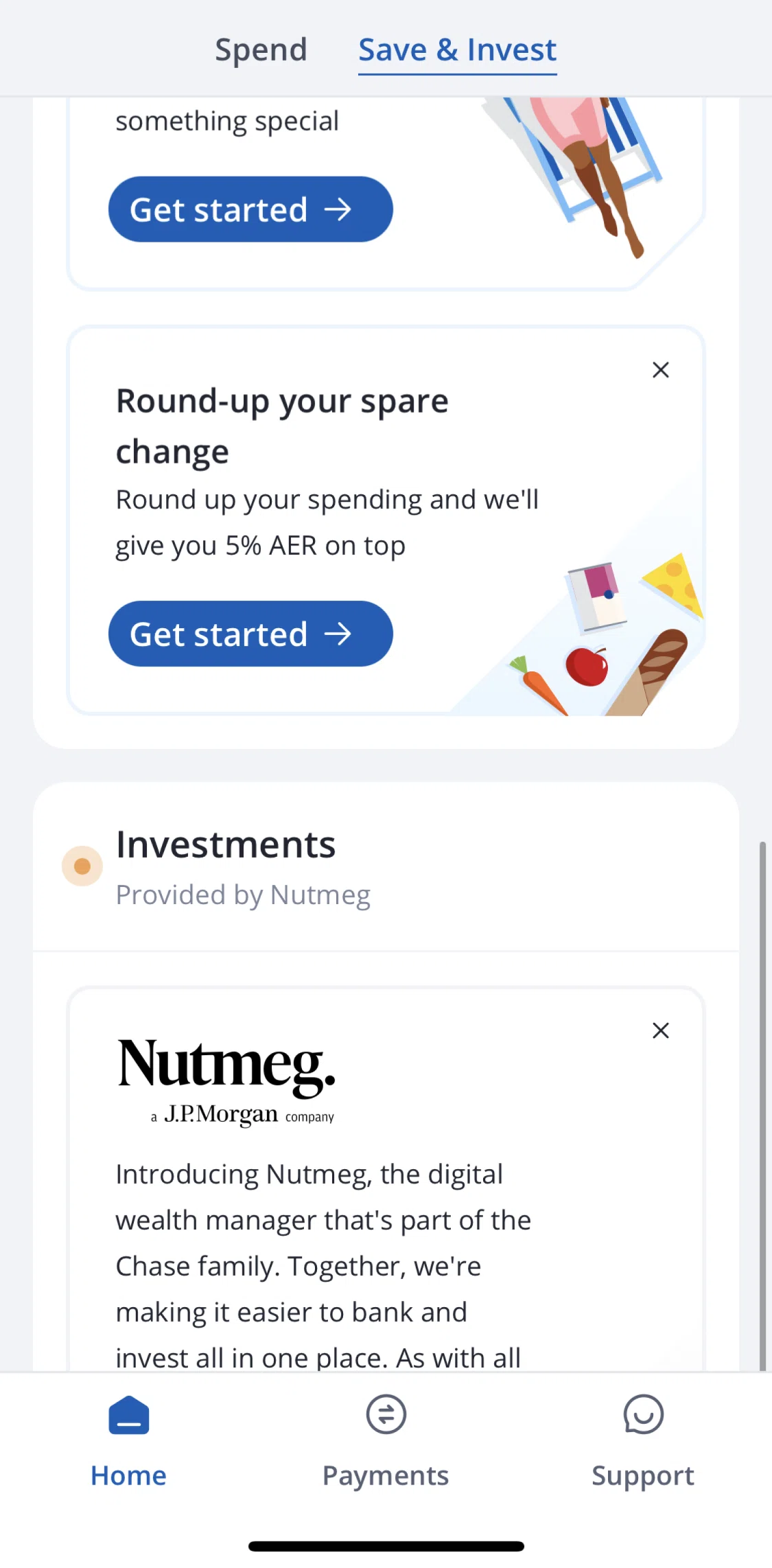 Chase UK Screen screen in the Creating a Round-up account flow