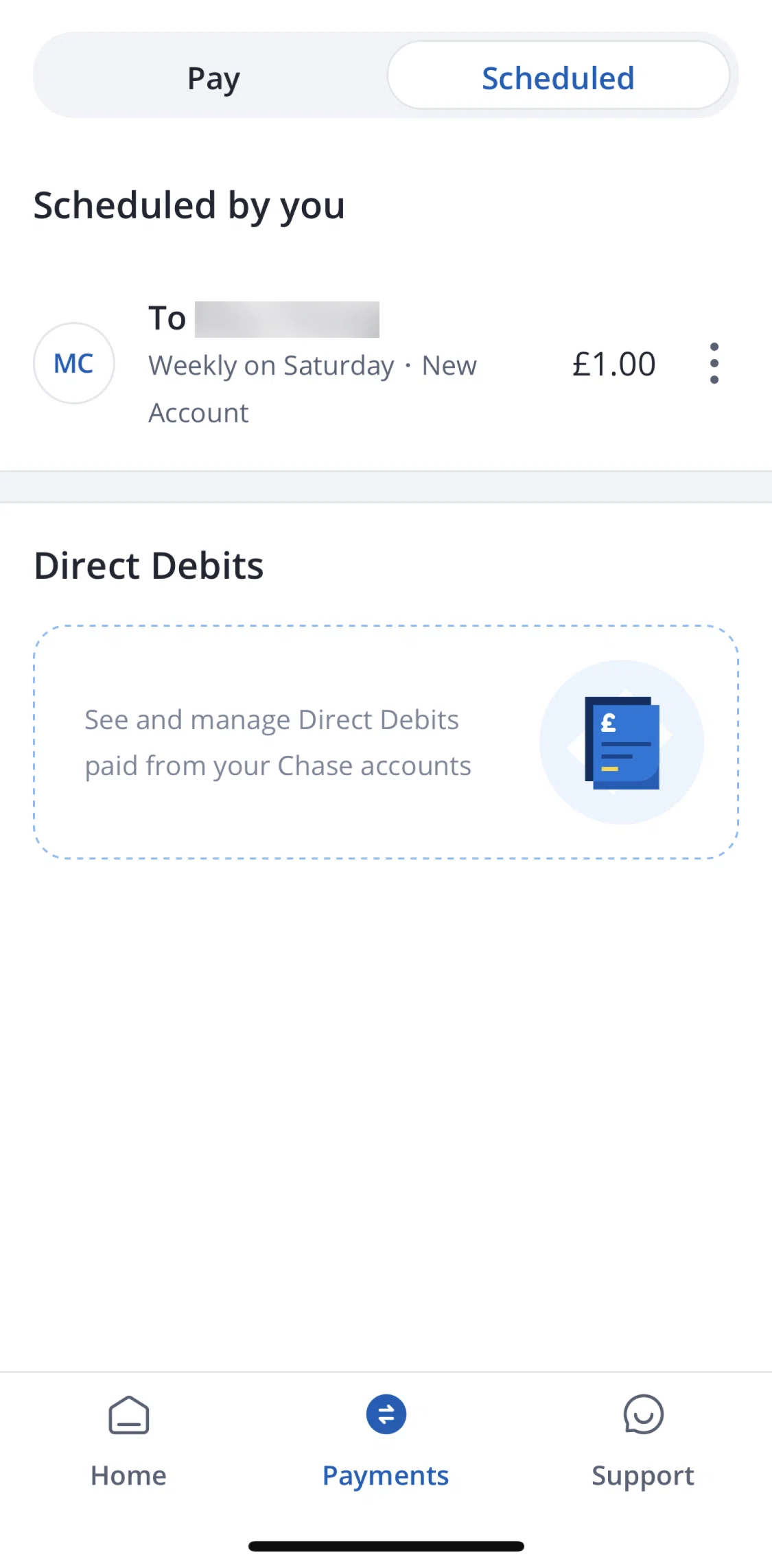 Chase UK Screen screen in the Editing a standing order flow