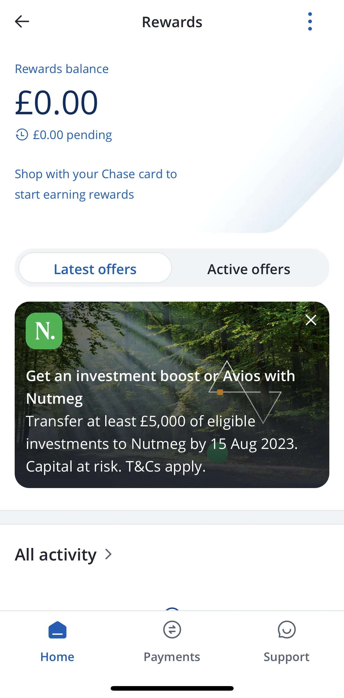 Chase UK Screen screen in the Featured offer flow