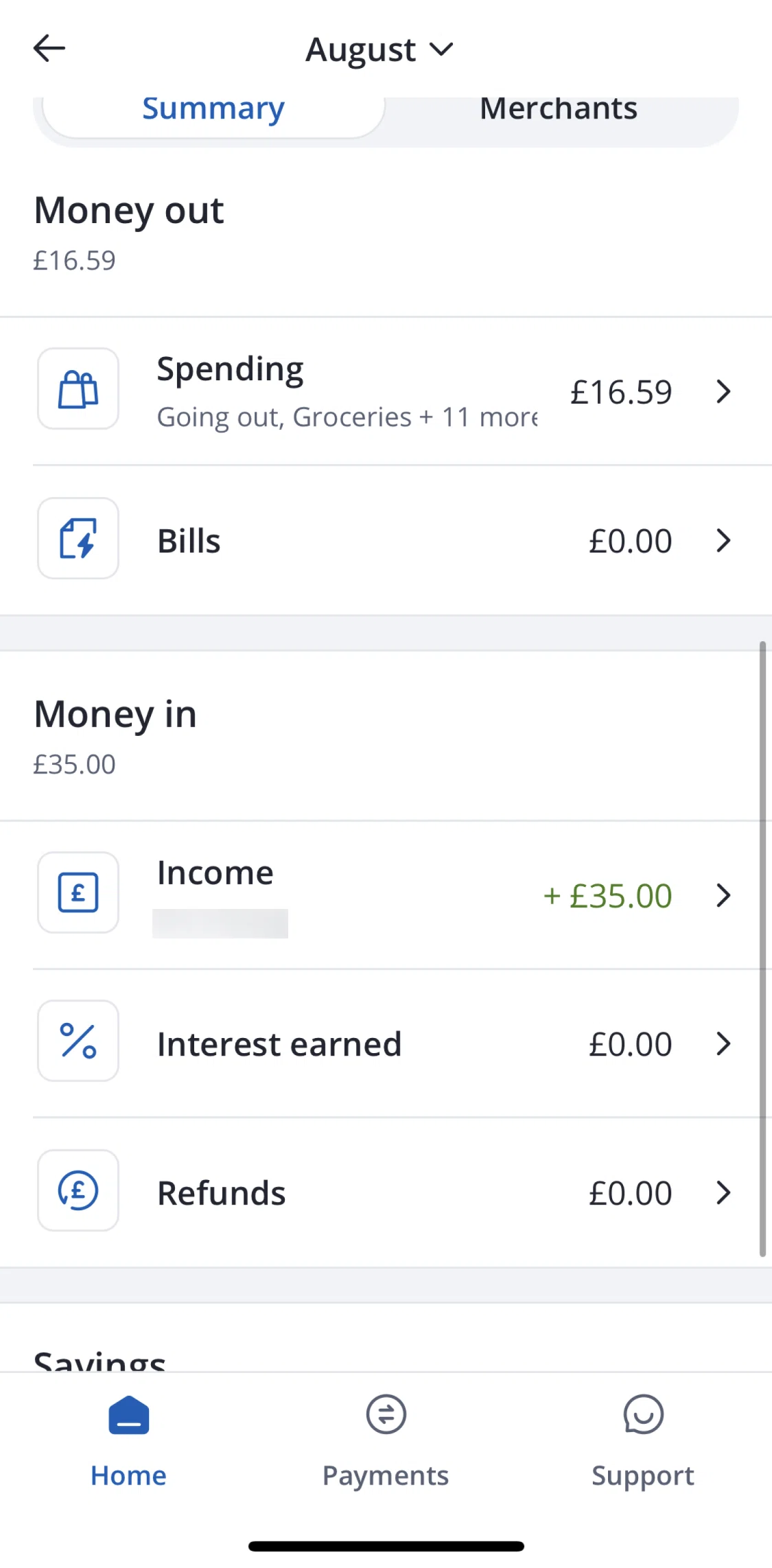 Chase UK Screen screen in the Income flow