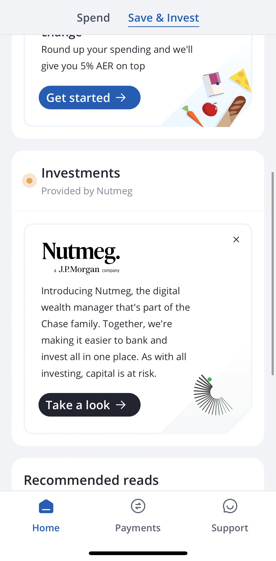 Chase UK Screen screen in the Linking a Nutmeg account flow