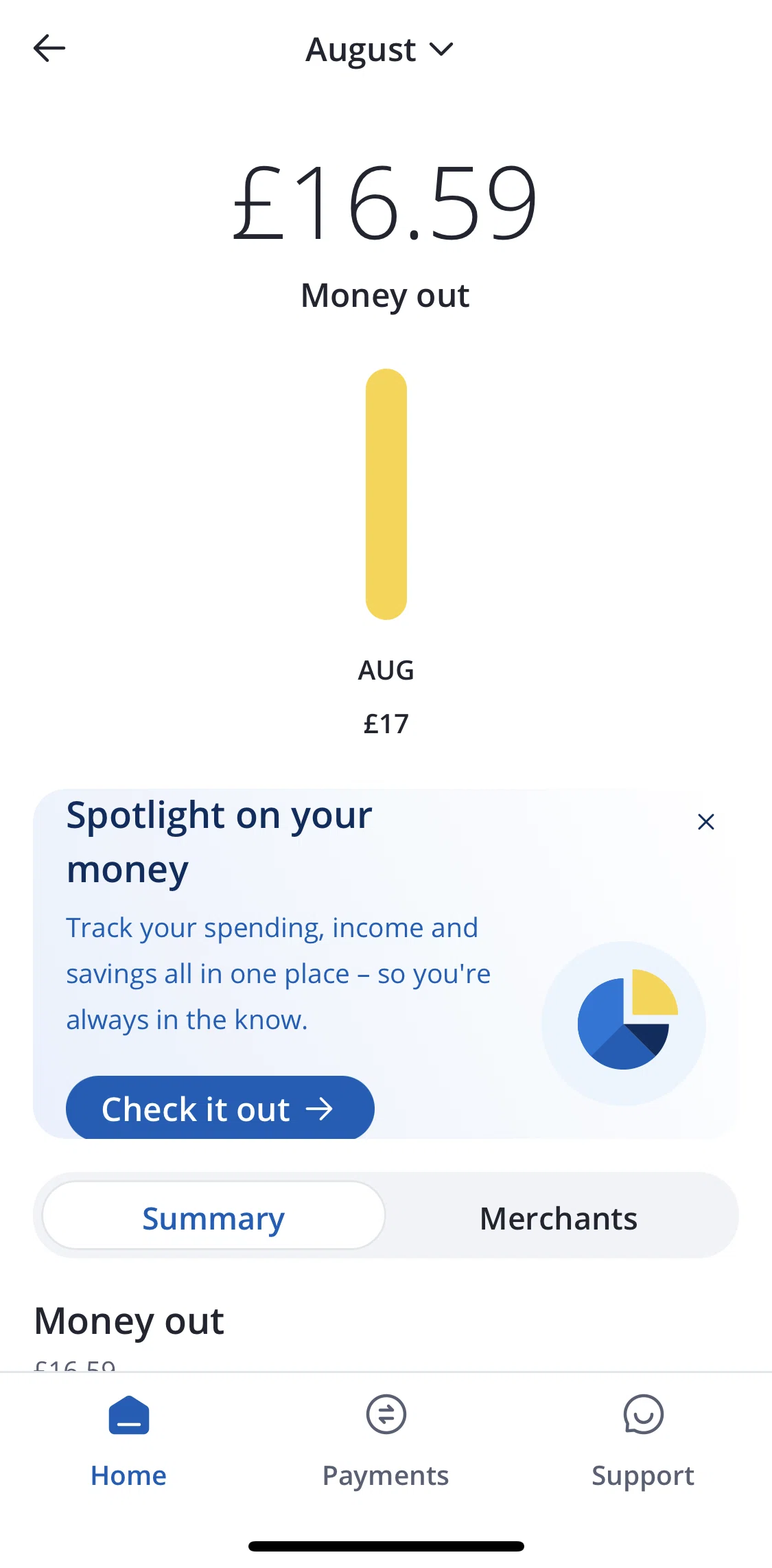 Chase UK Screen screen in the Spotlight info flow