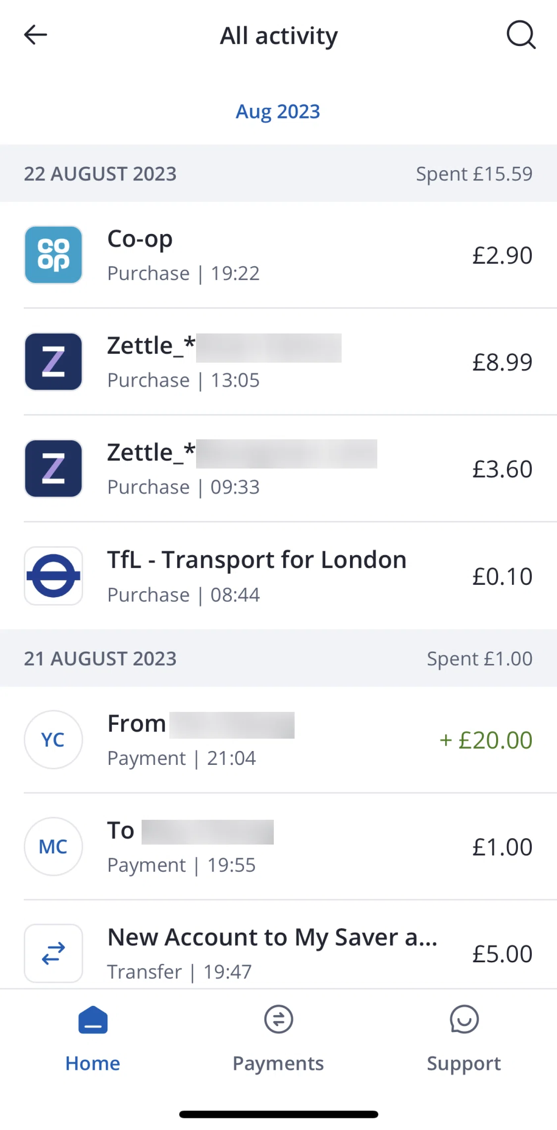 Chase UK Screen screen in the Transaction detail flow