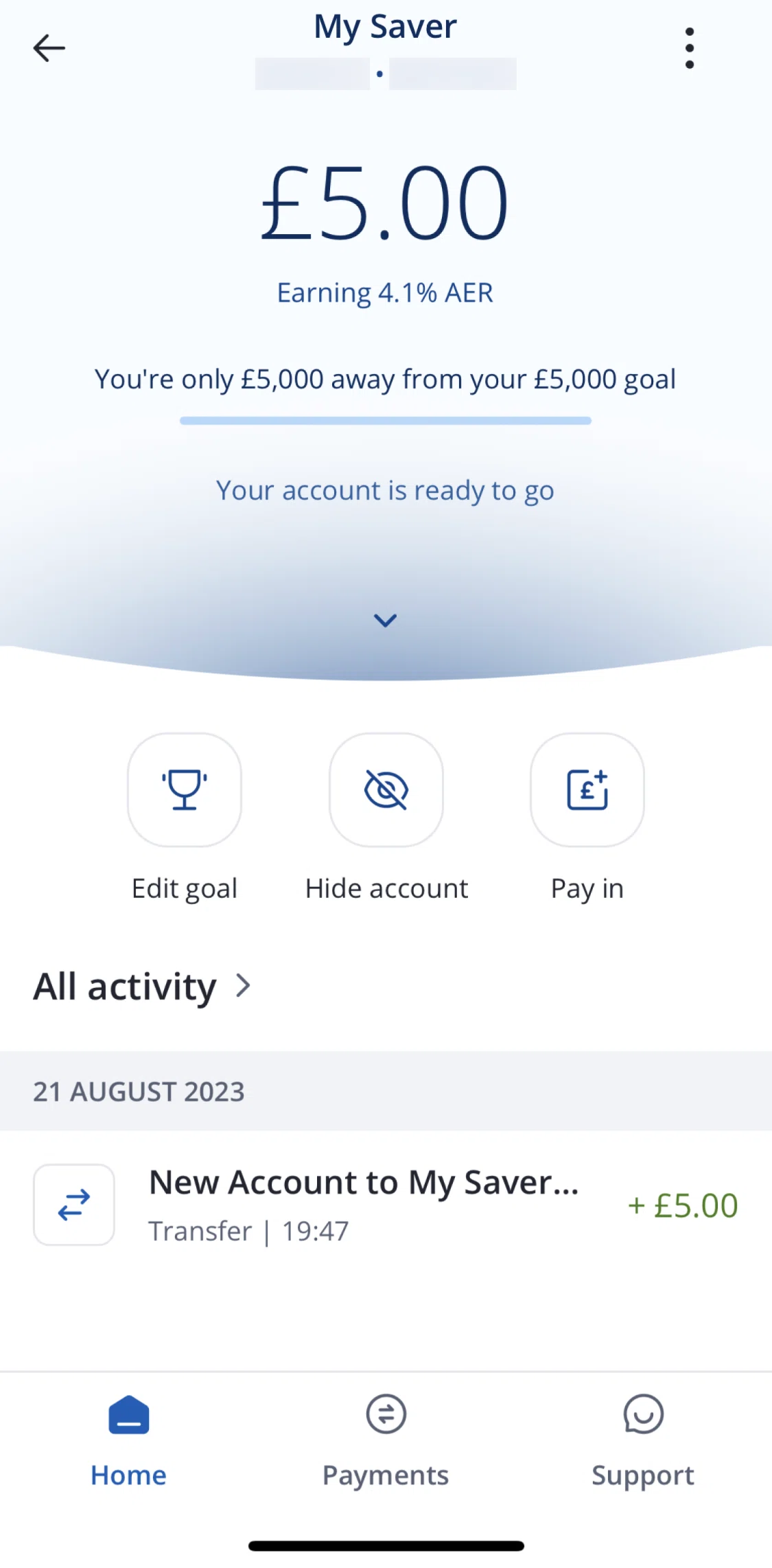 Chase UK Screen screen in the Transfer detail flow