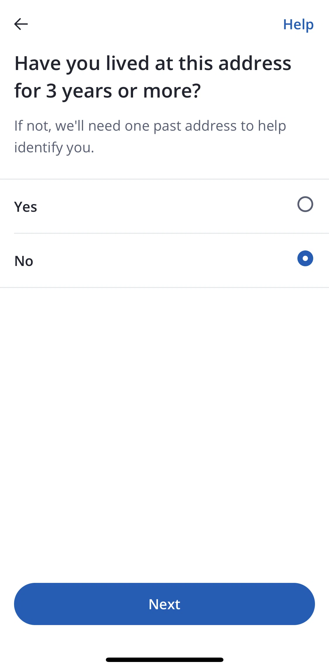 Chase UK Screen screen in the Verifying your identity flow