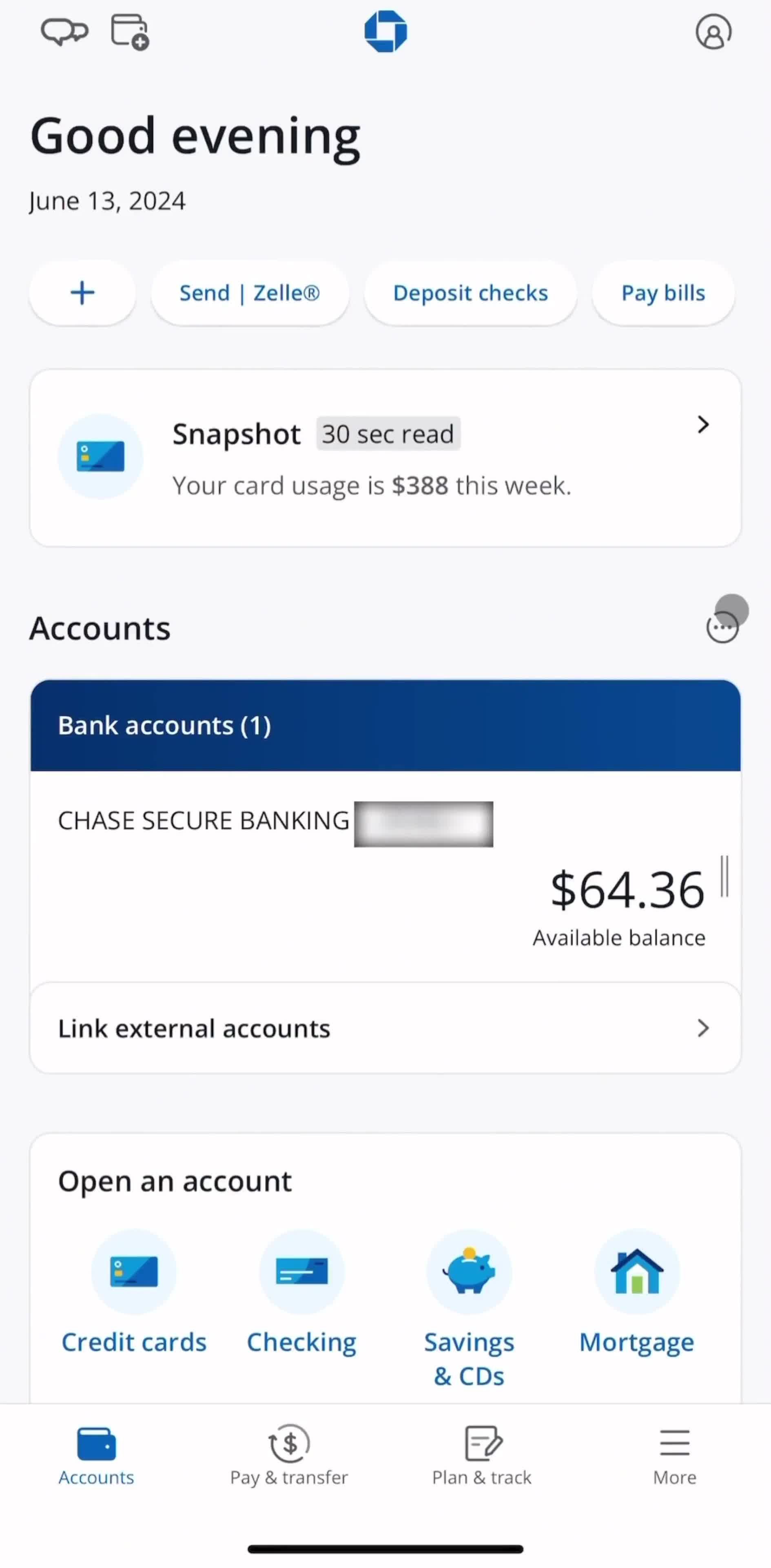 Chase Accounts screen in the Customizing Appearance flow