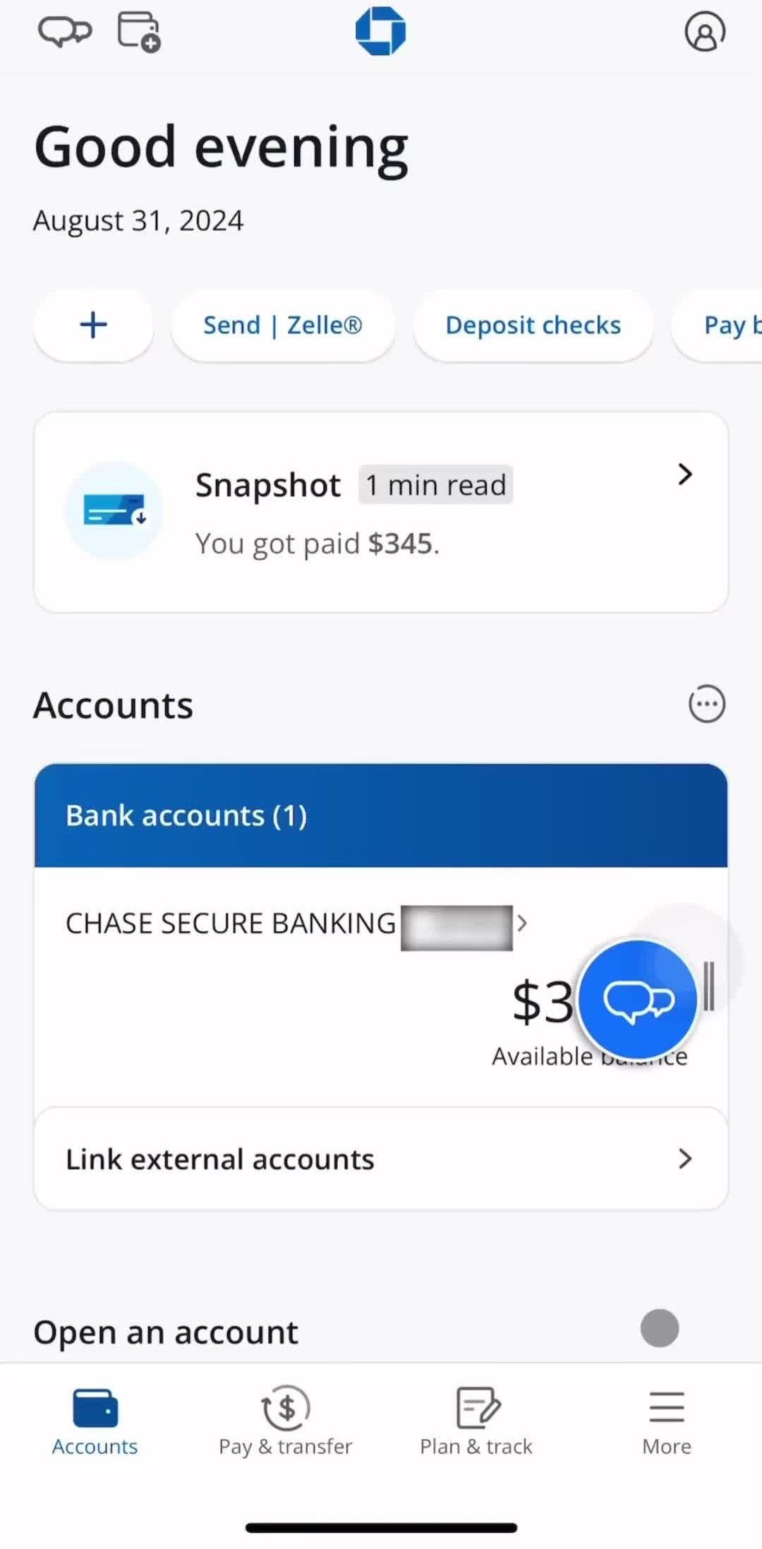 Chase Accounts screen in the General Browsing flow