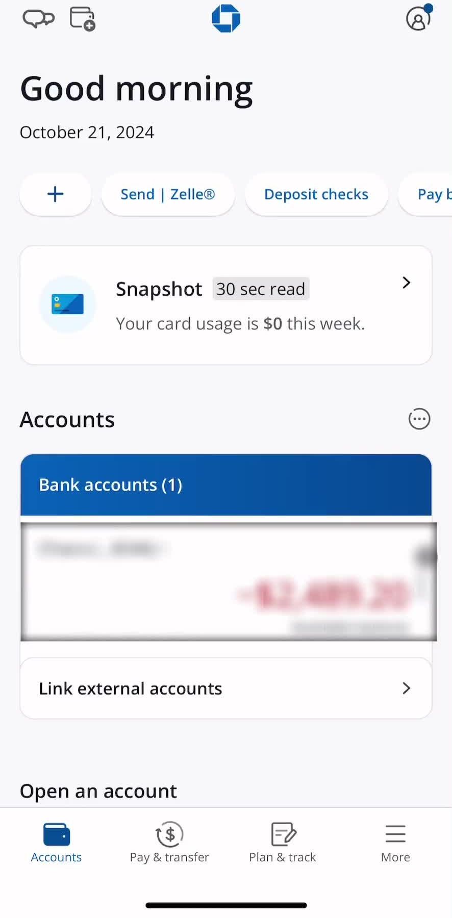 Chase Accounts screen in the Locking A Card flow