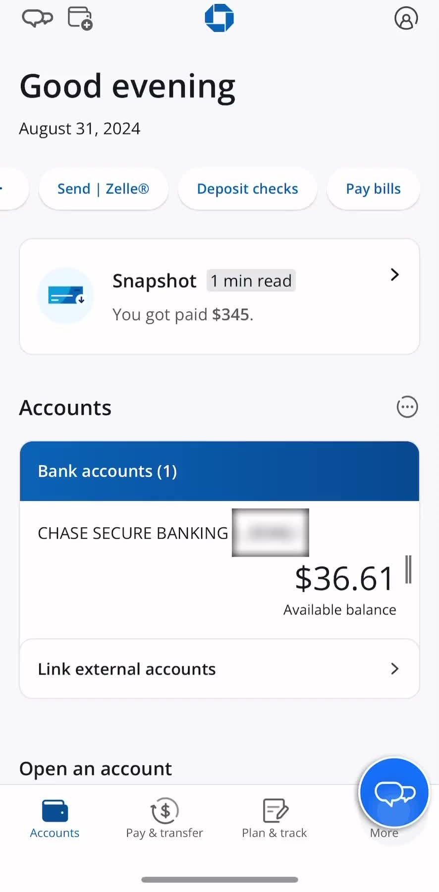 Chase Accounts screen in the Logging Out flow
