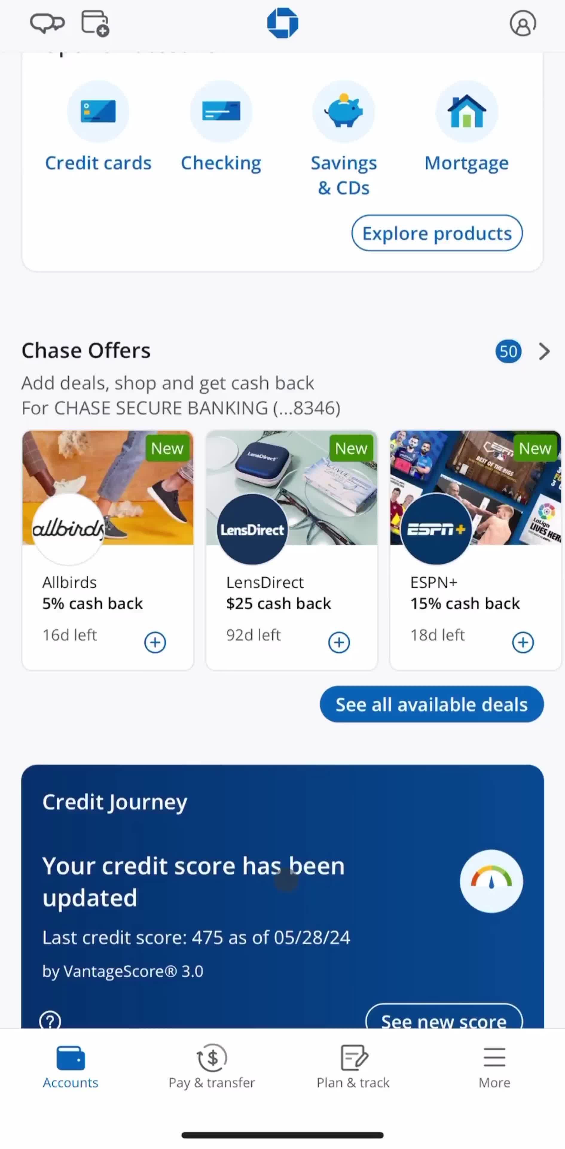 Chase Accounts screen in the Scheduling A Meeting flow