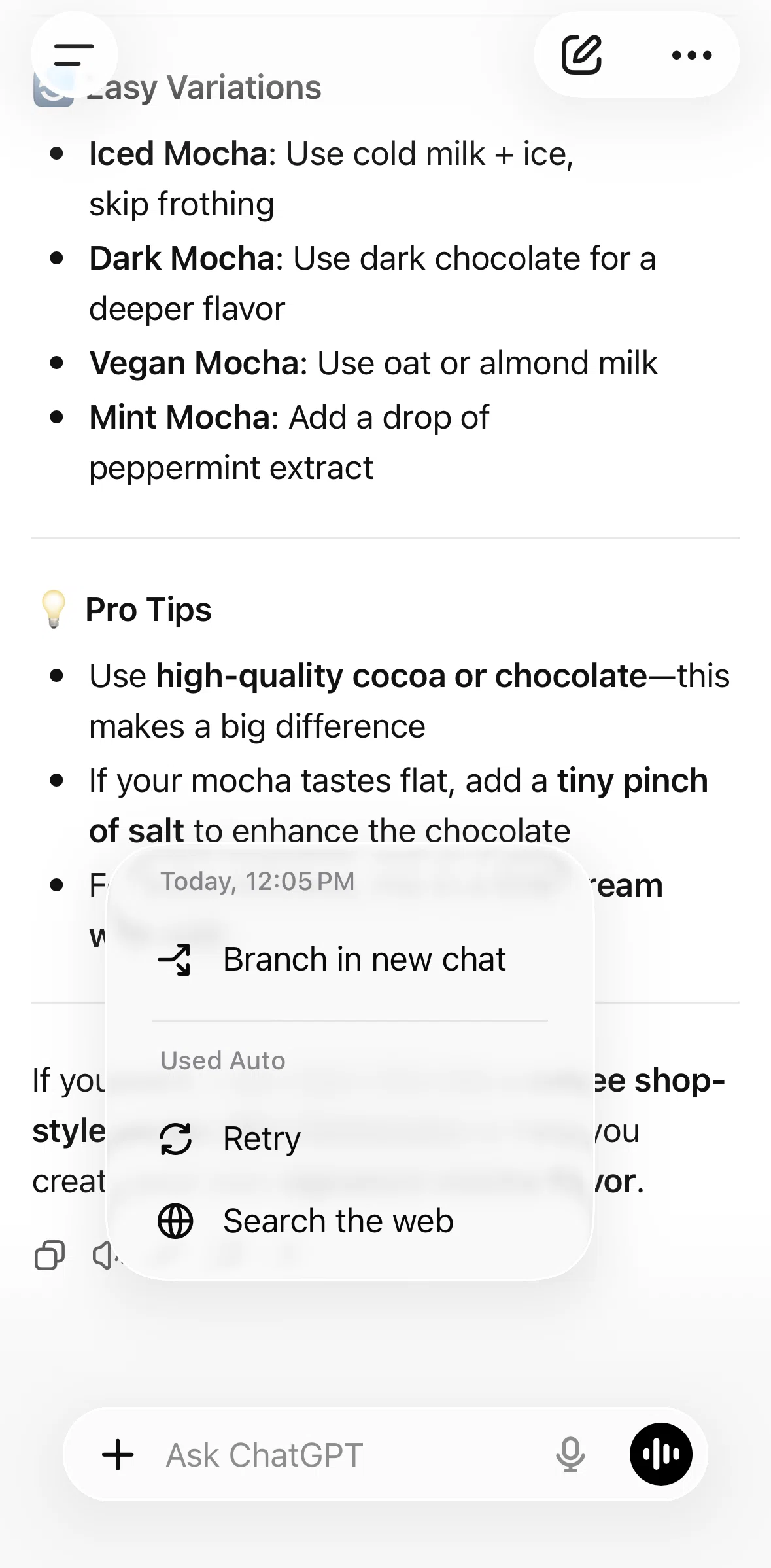 Chat Gpt Screen 1 screen in the Generating a new message flow