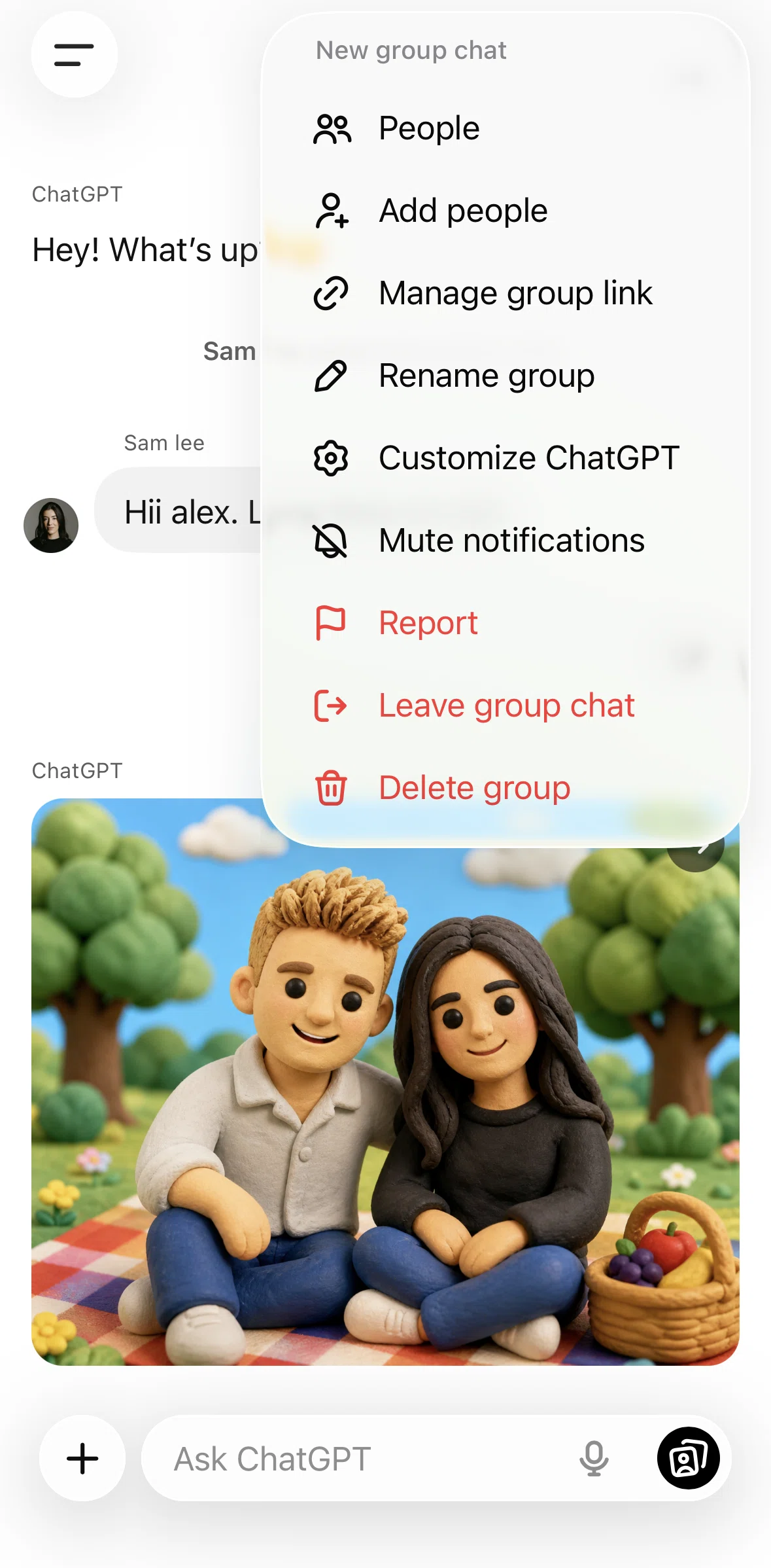 Chat Gpt Screen 1 screen in the Group link flow