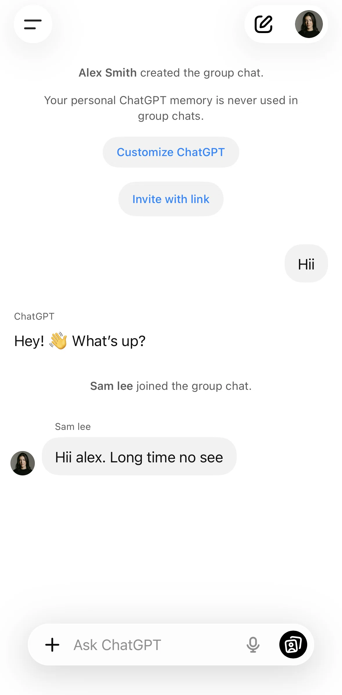 Chat Gpt Screen 1 screen in the Reacting to a message flow