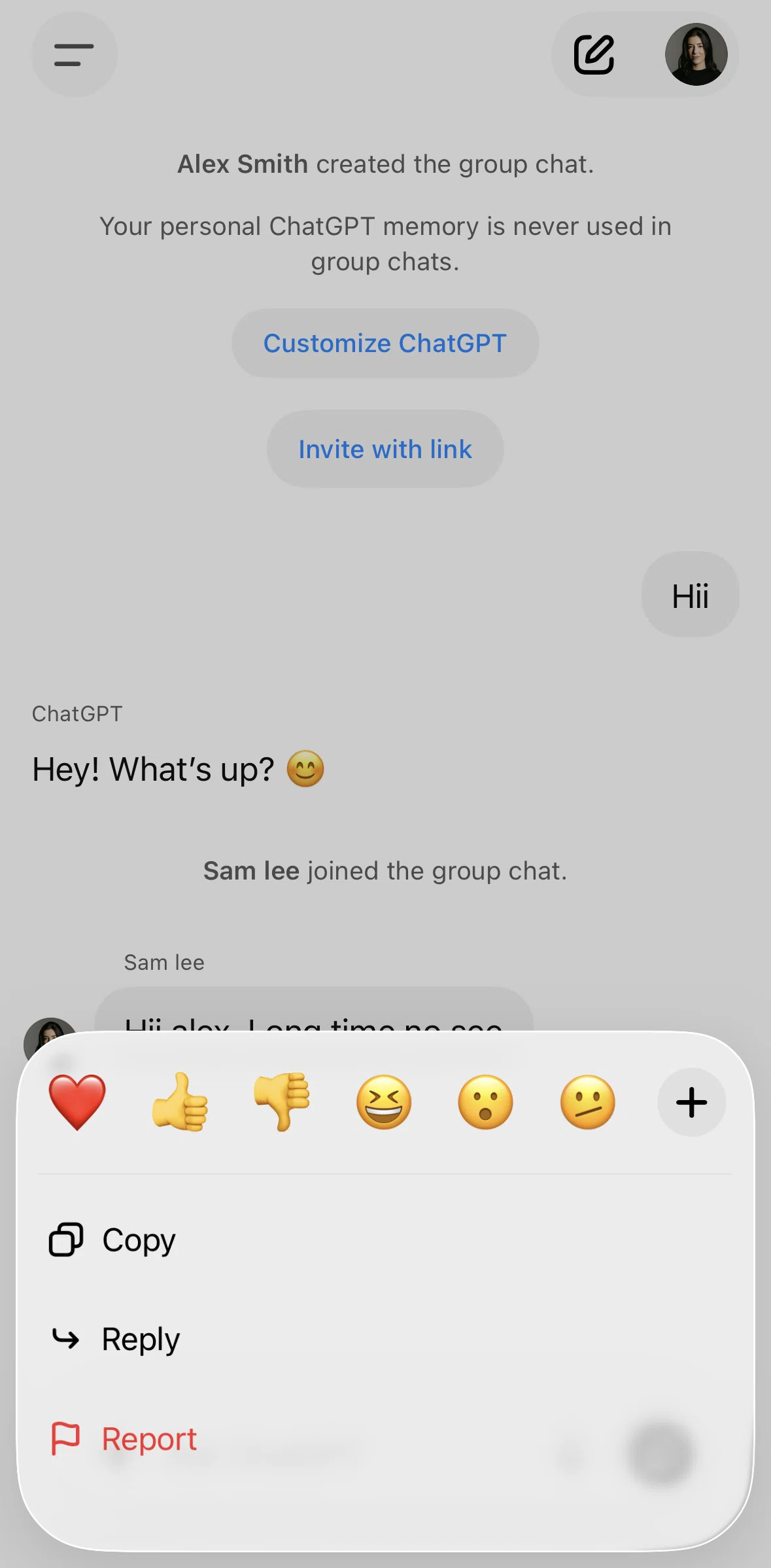 Chat Gpt Screen 1 screen in the Replying to a message flow