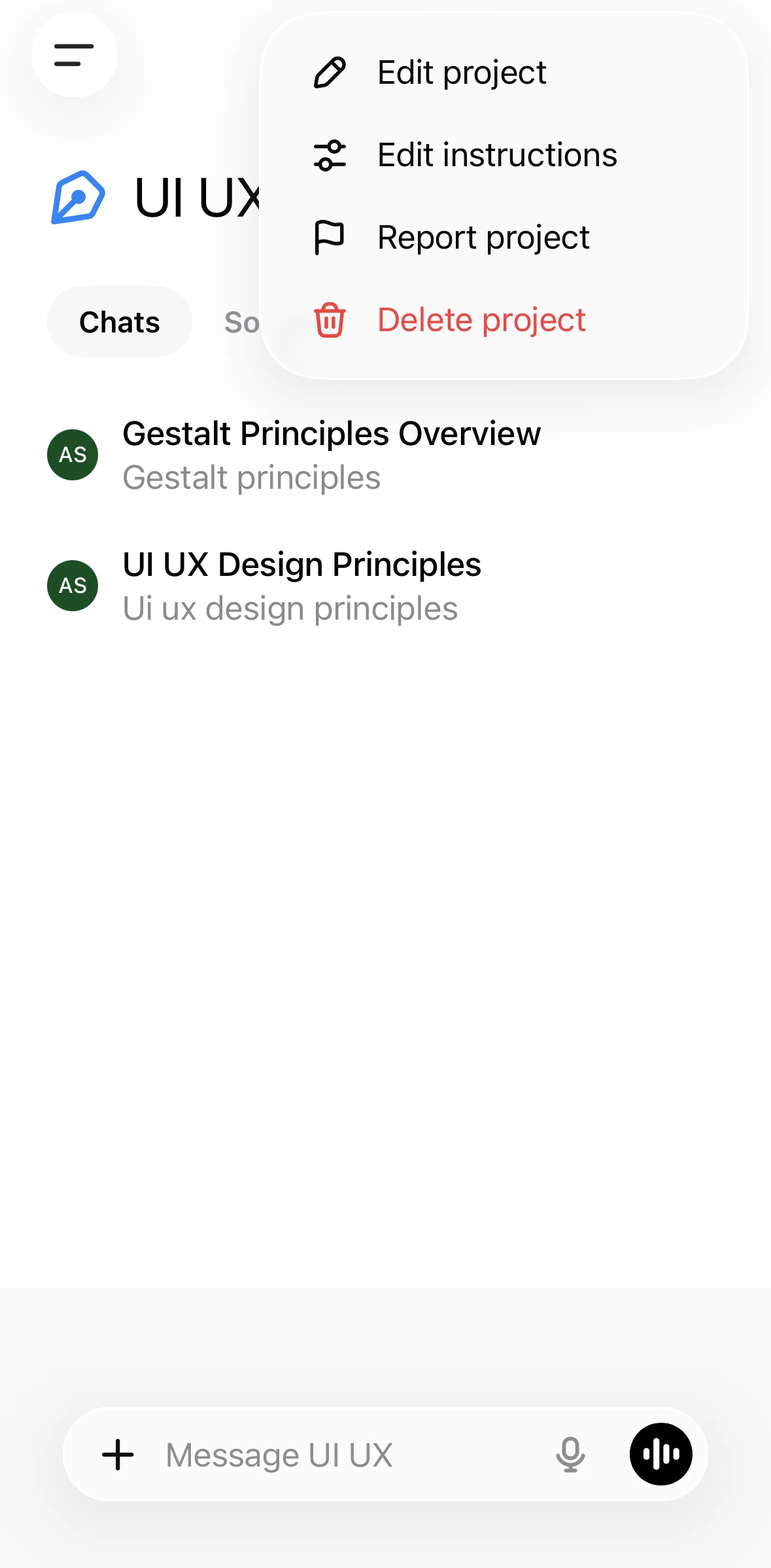 Chat Gpt Screen 1 screen in the Reporting a project flow
