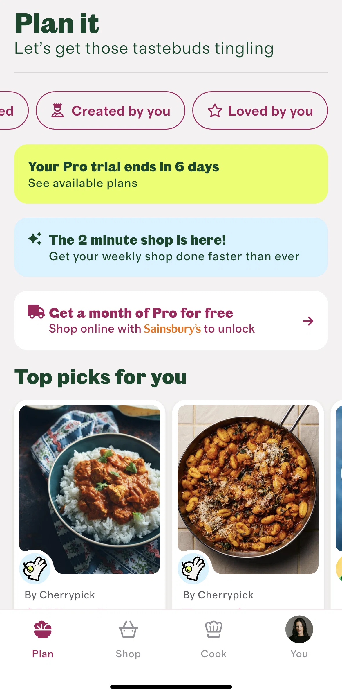 Cherrypick Screen screen in the Created by you flow