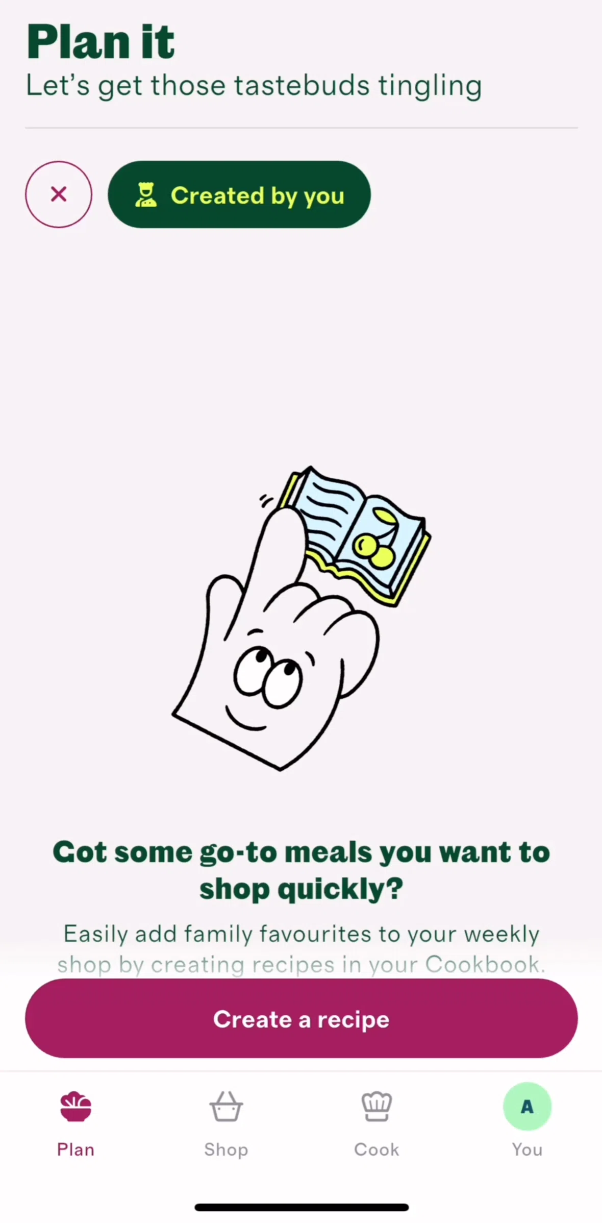 Cherrypick Screen screen in the Creating a recipe (text input) flow