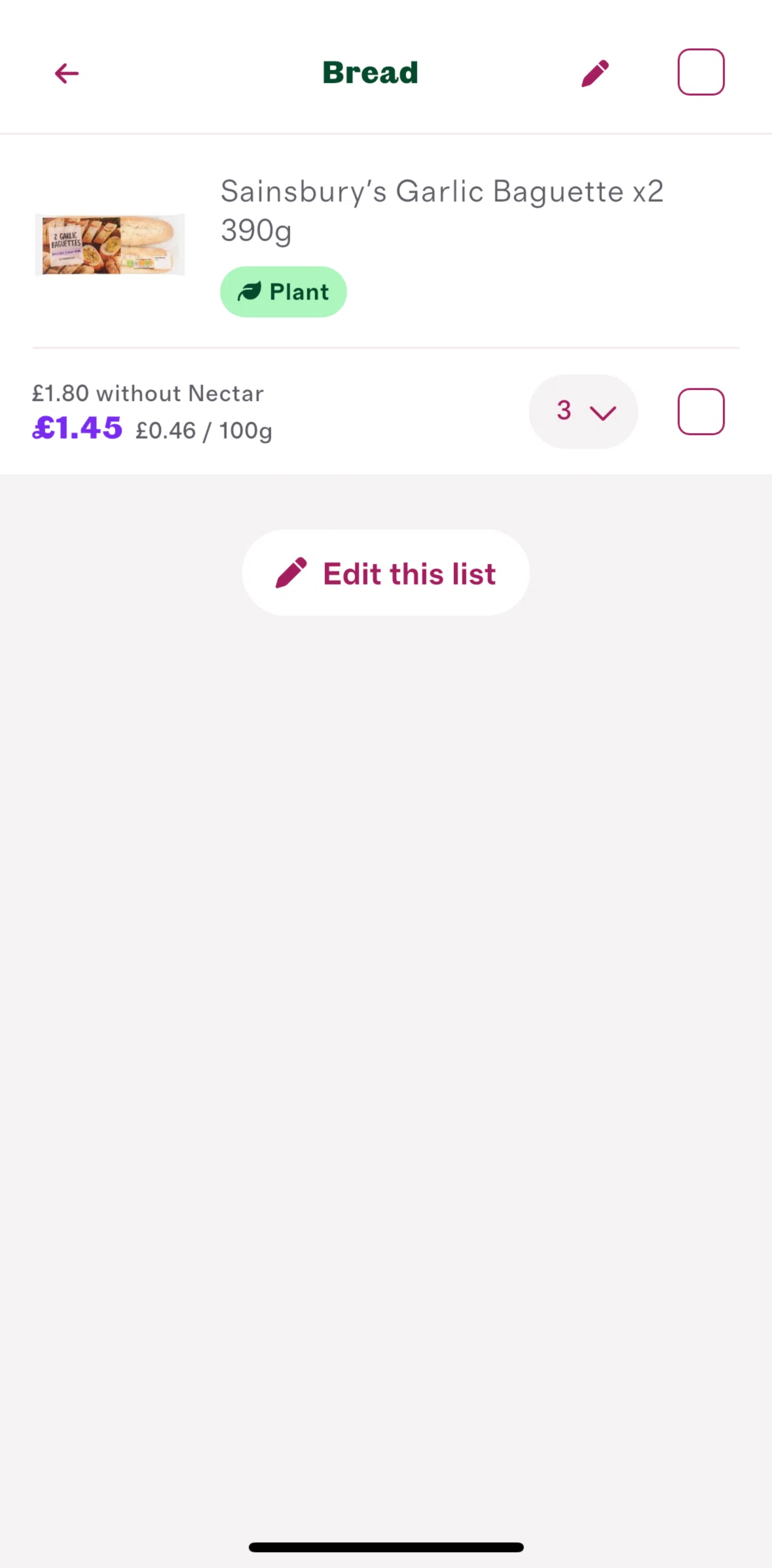 Cherrypick Screen screen in the Editing a list flow