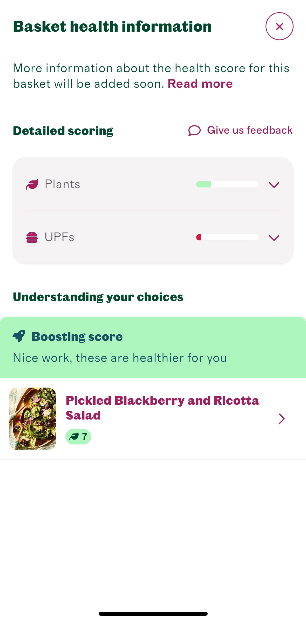Cherrypick Screen screen in the Health score information flow