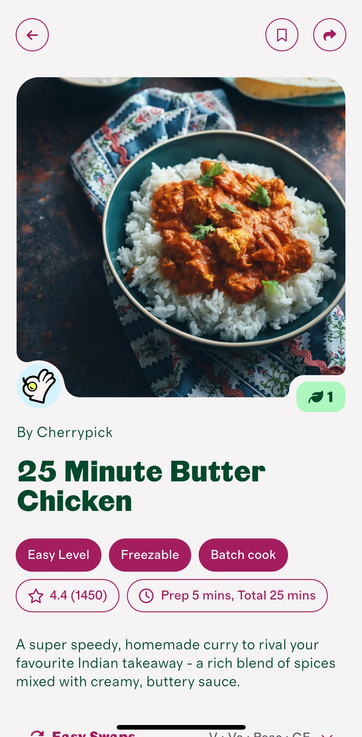 Cherrypick Screen screen in the Saving a recipe flow