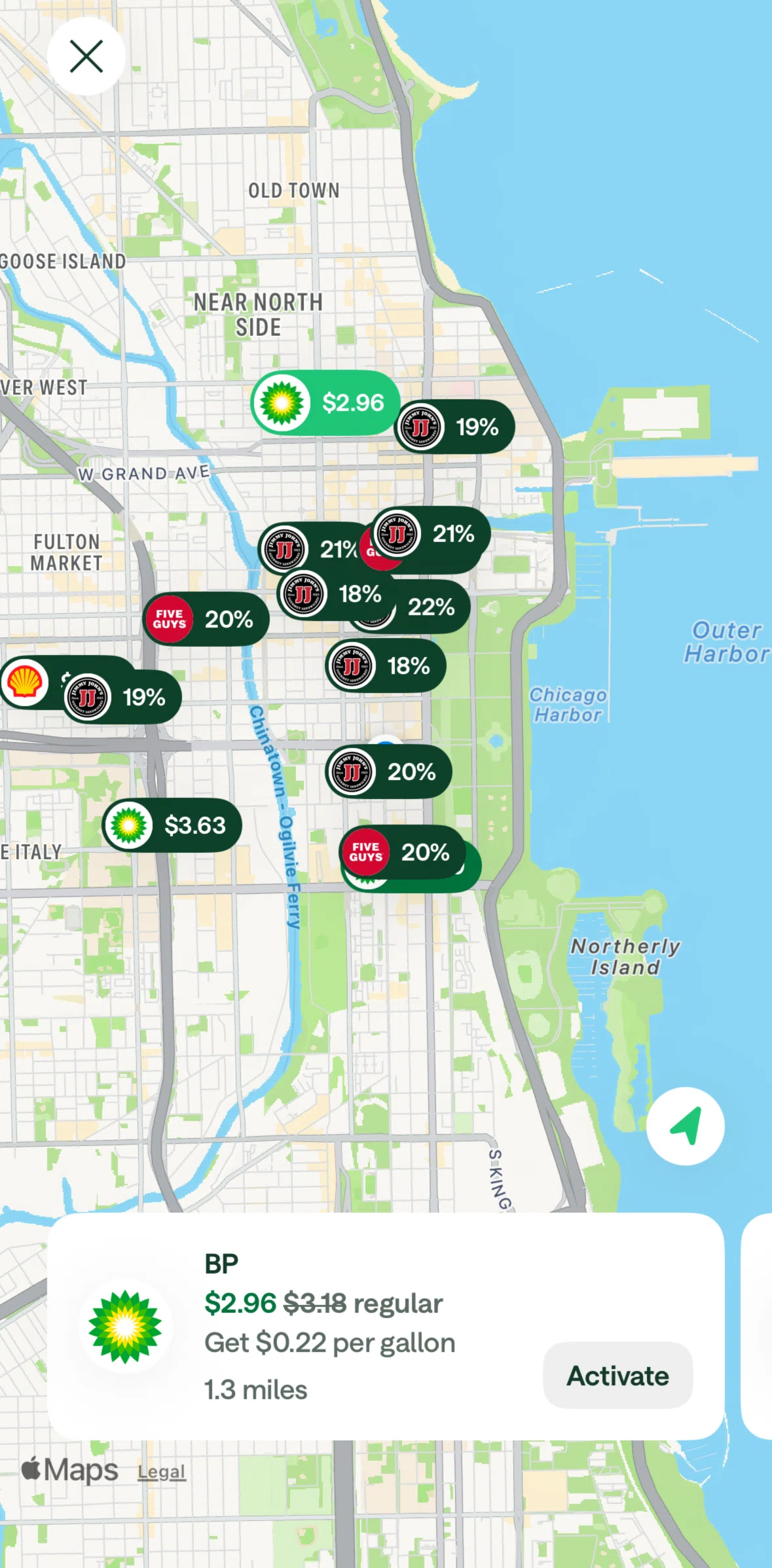 Chime Screen 1 screen in the Activating a deal (map) flow
