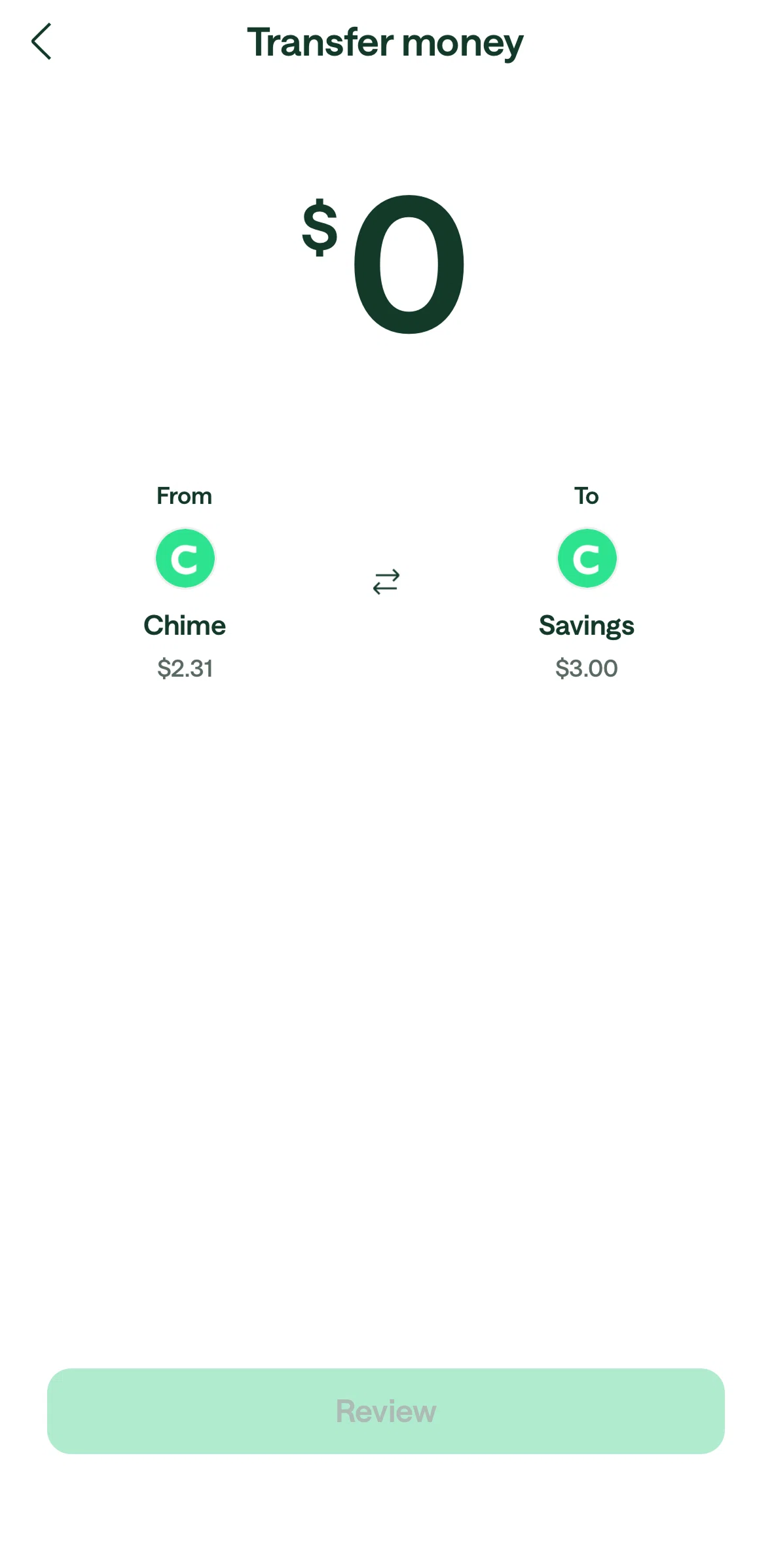 Chime Screen 1 screen in the Changing an account flow