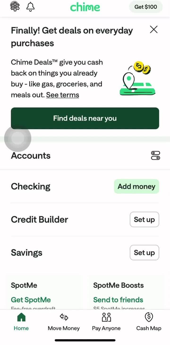 Chime Home screen in the Changing Pin flow