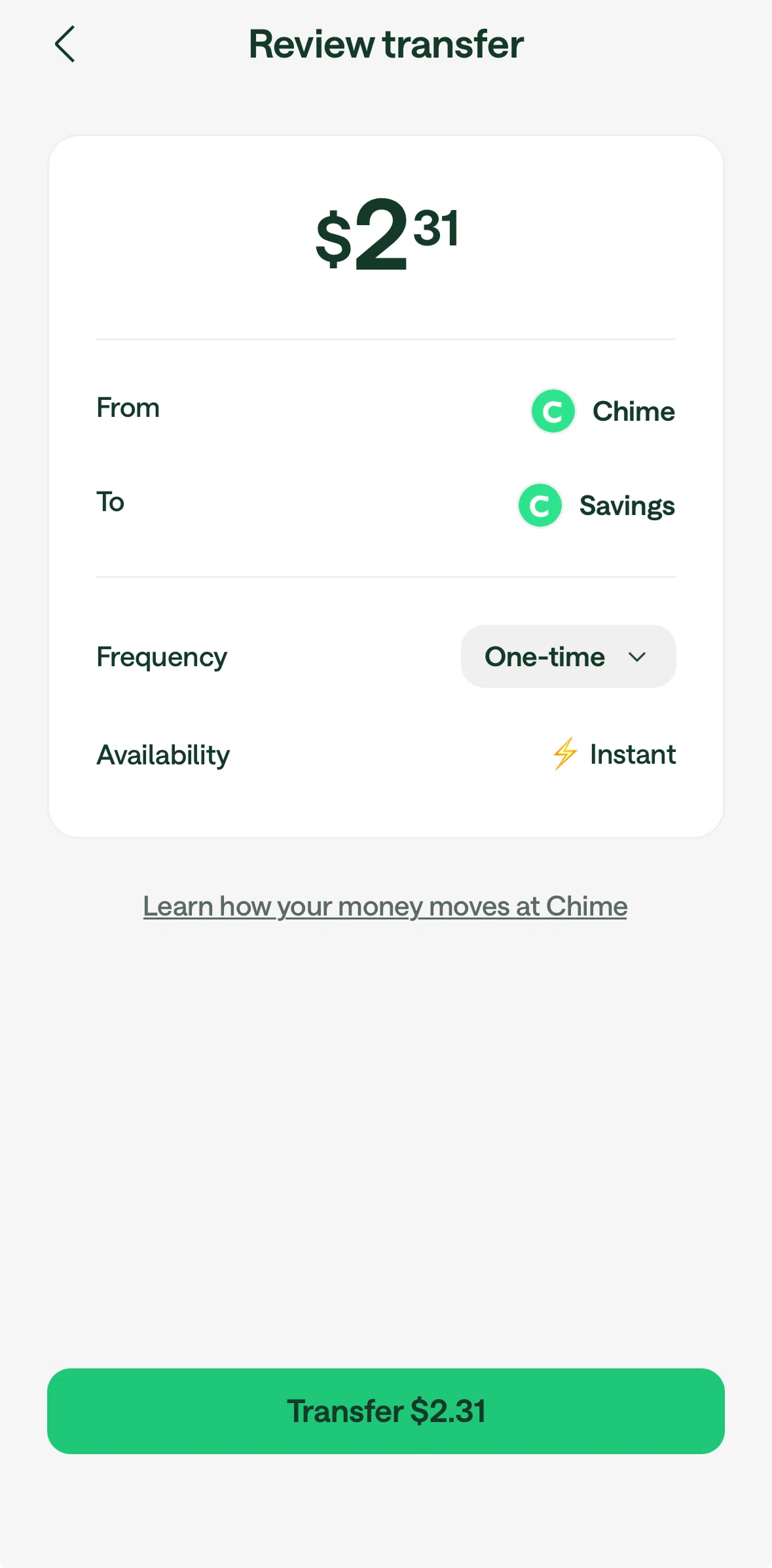 Chime Screen 1 screen in the Chime balance flow