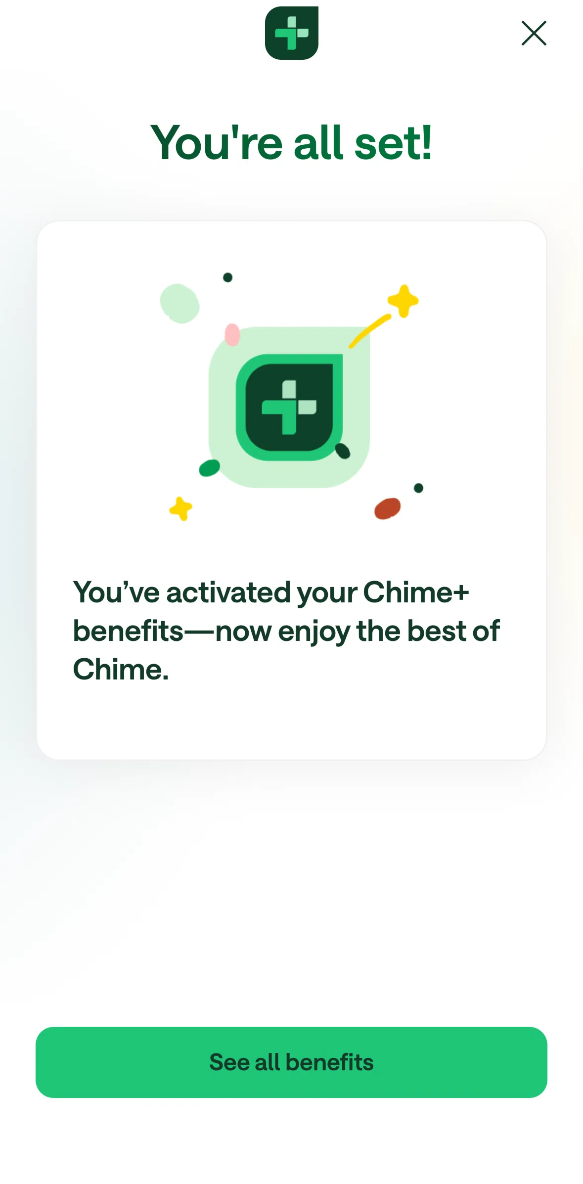 Chime Screen 1 screen in the Chime+ benefits flow