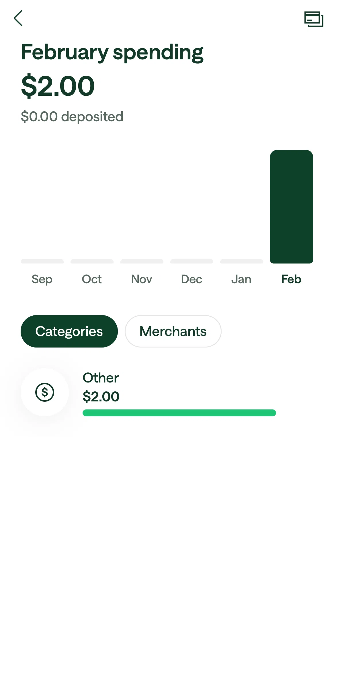 Chime Screen 1 screen in the Filtering transactions flow