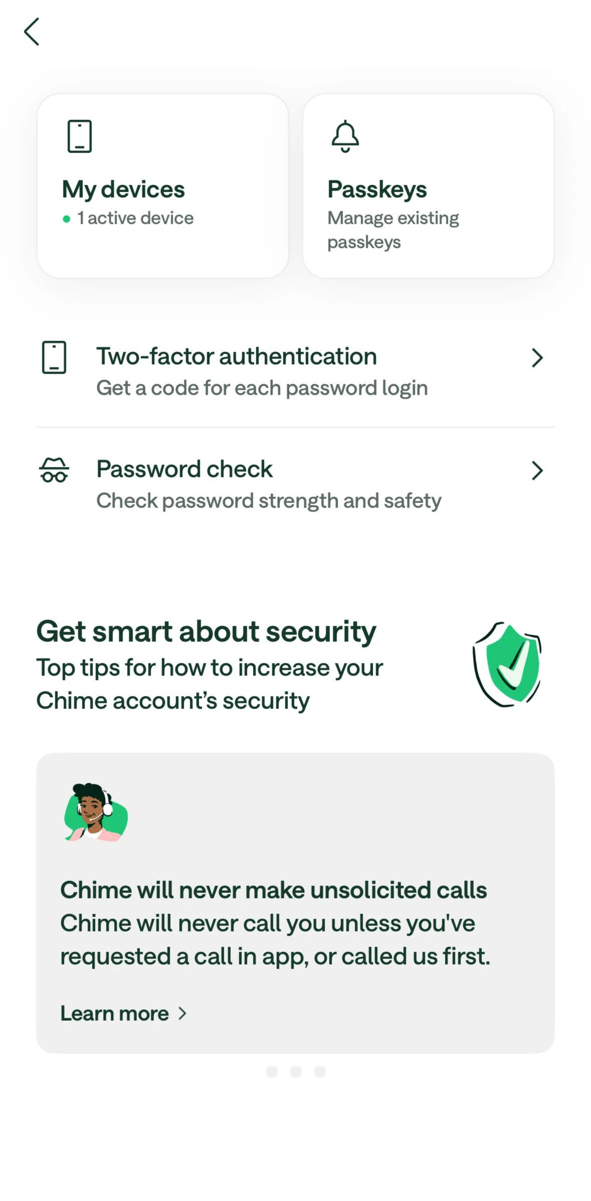 Chime Screen 1 screen in the Security information flow