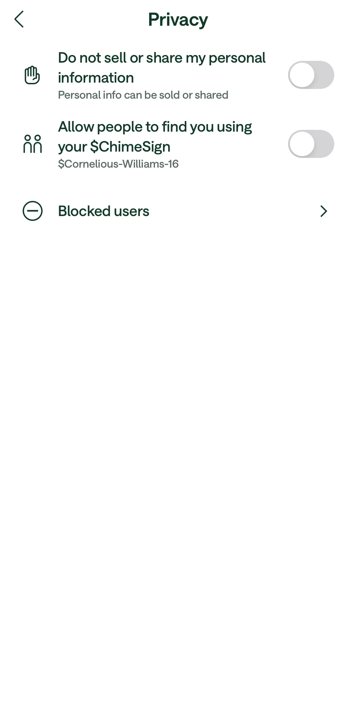 Chime Screen 1 screen in the Turning on privacy settings flow