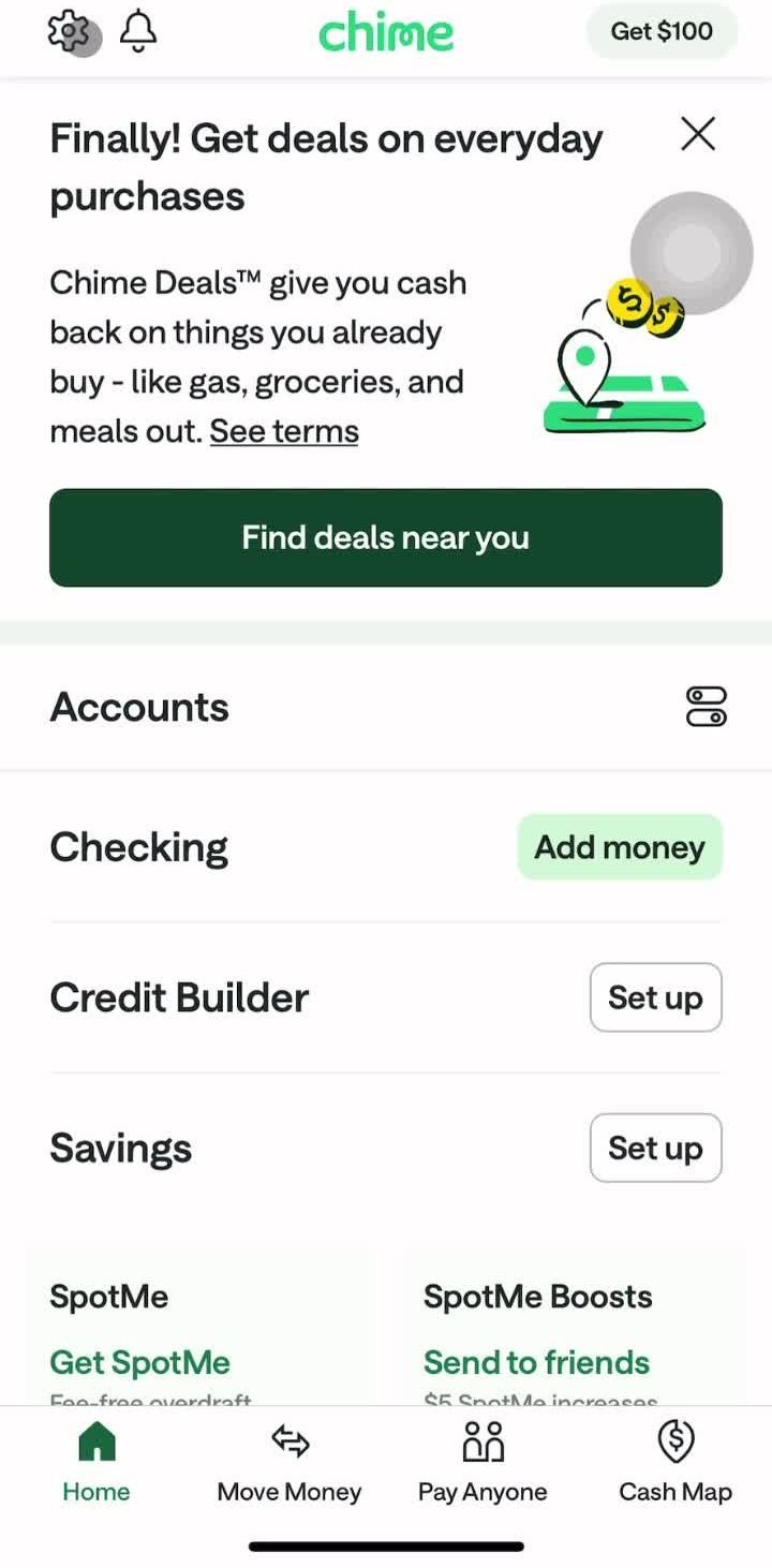 Chime Home screen in the Unlocking Spotme flow