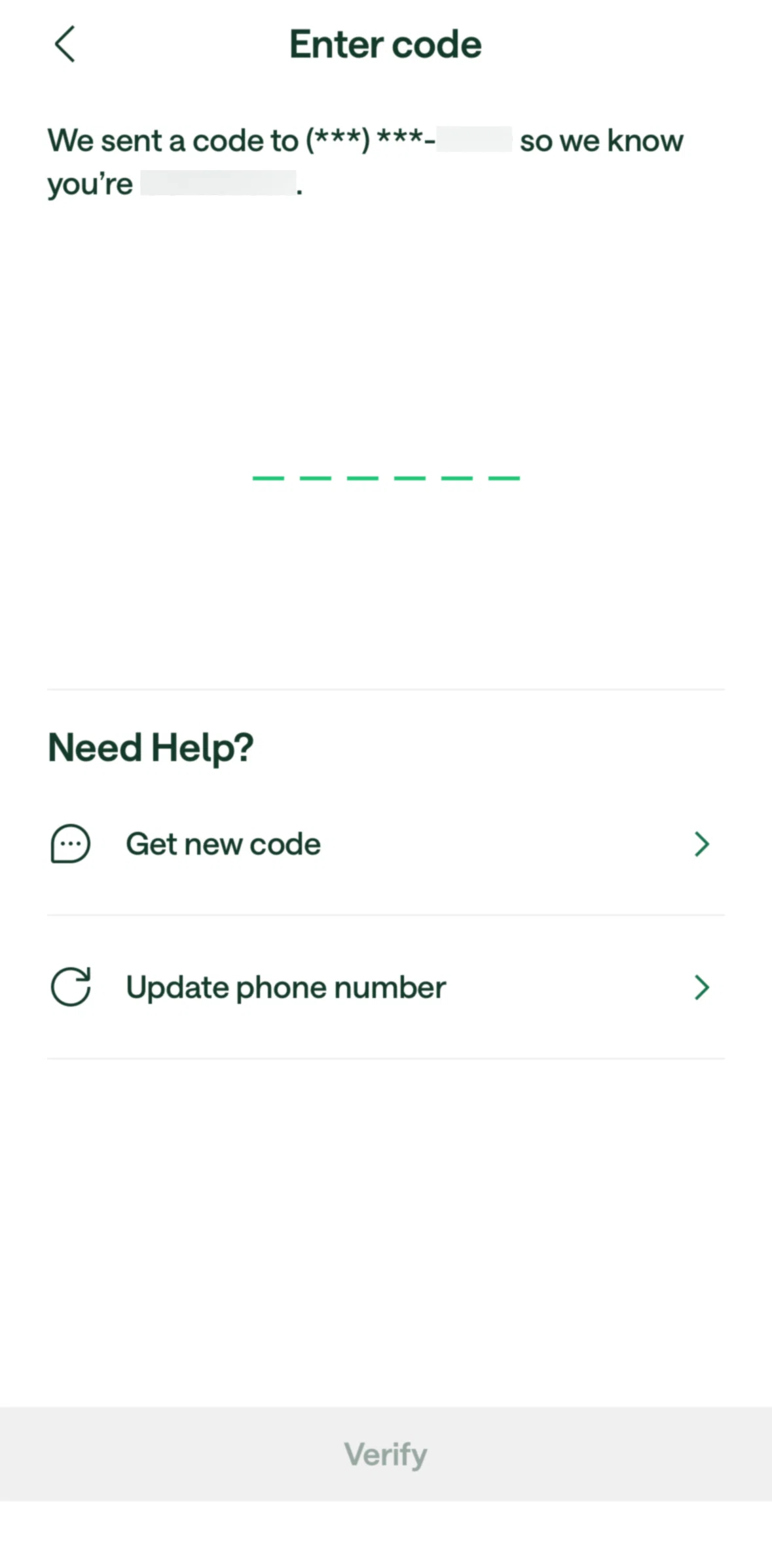 Chime Screen 1 screen in the Update a phone number flow