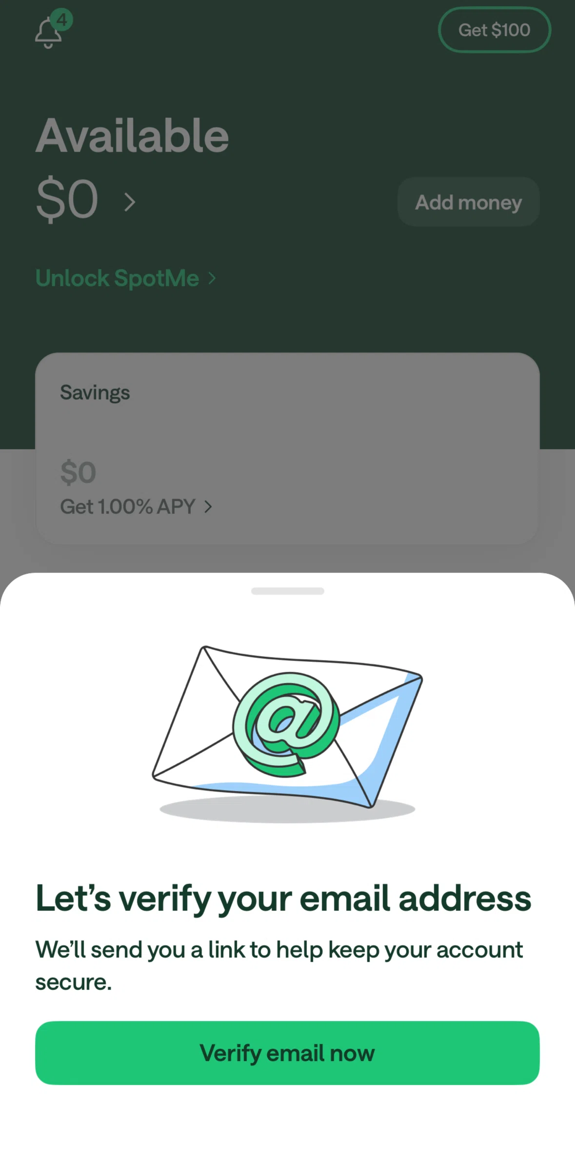 Chime Screen 1 screen in the Verifying email flow