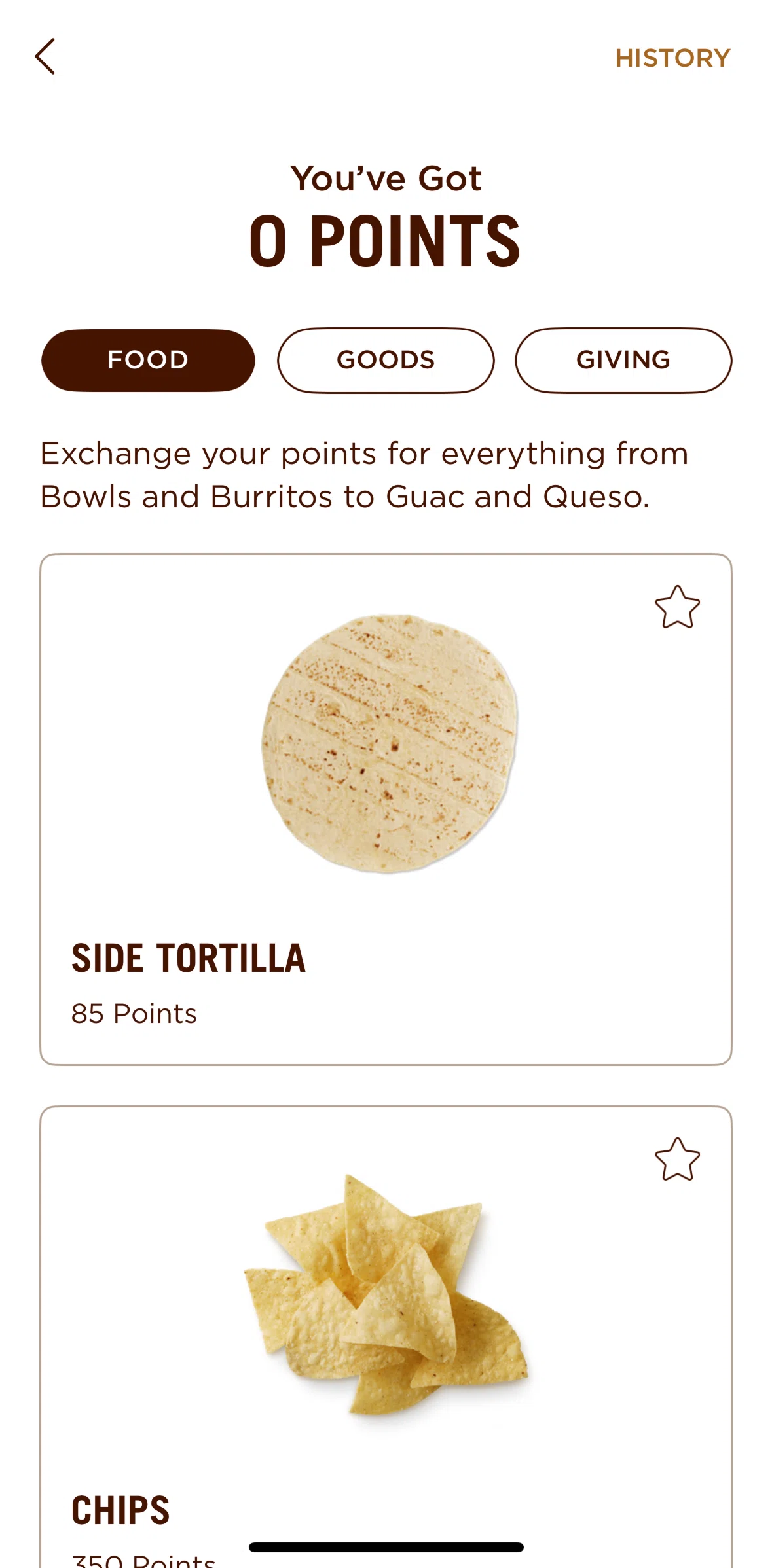 Chipotle Screen screen in the Adding item to favorite flow