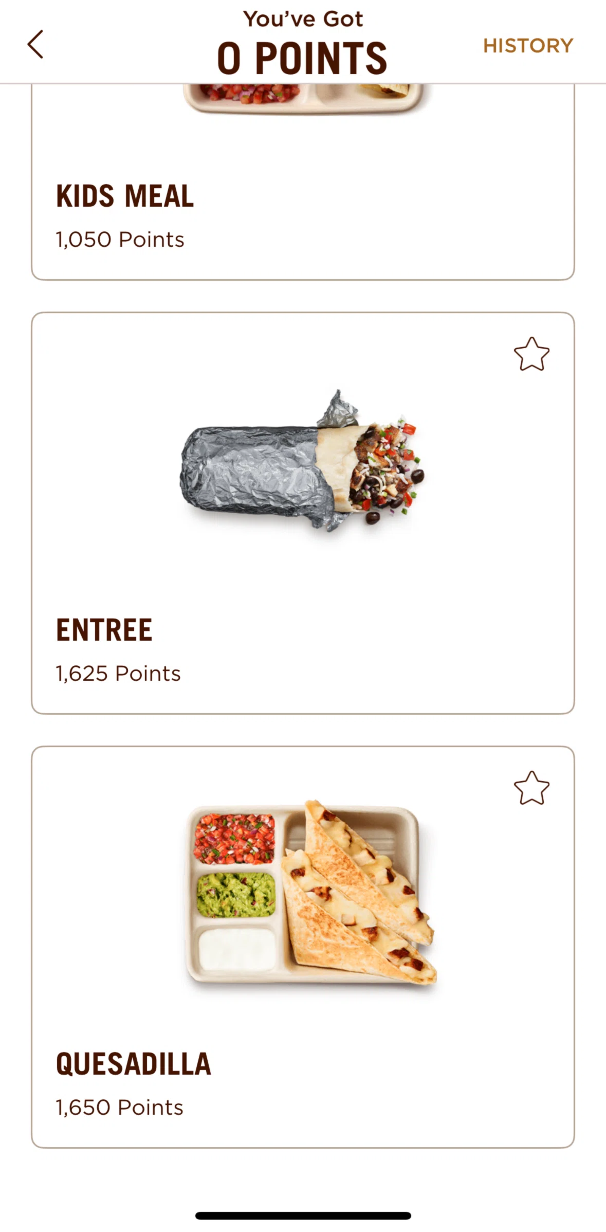 Chipotle Screen screen in the My rewards history flow