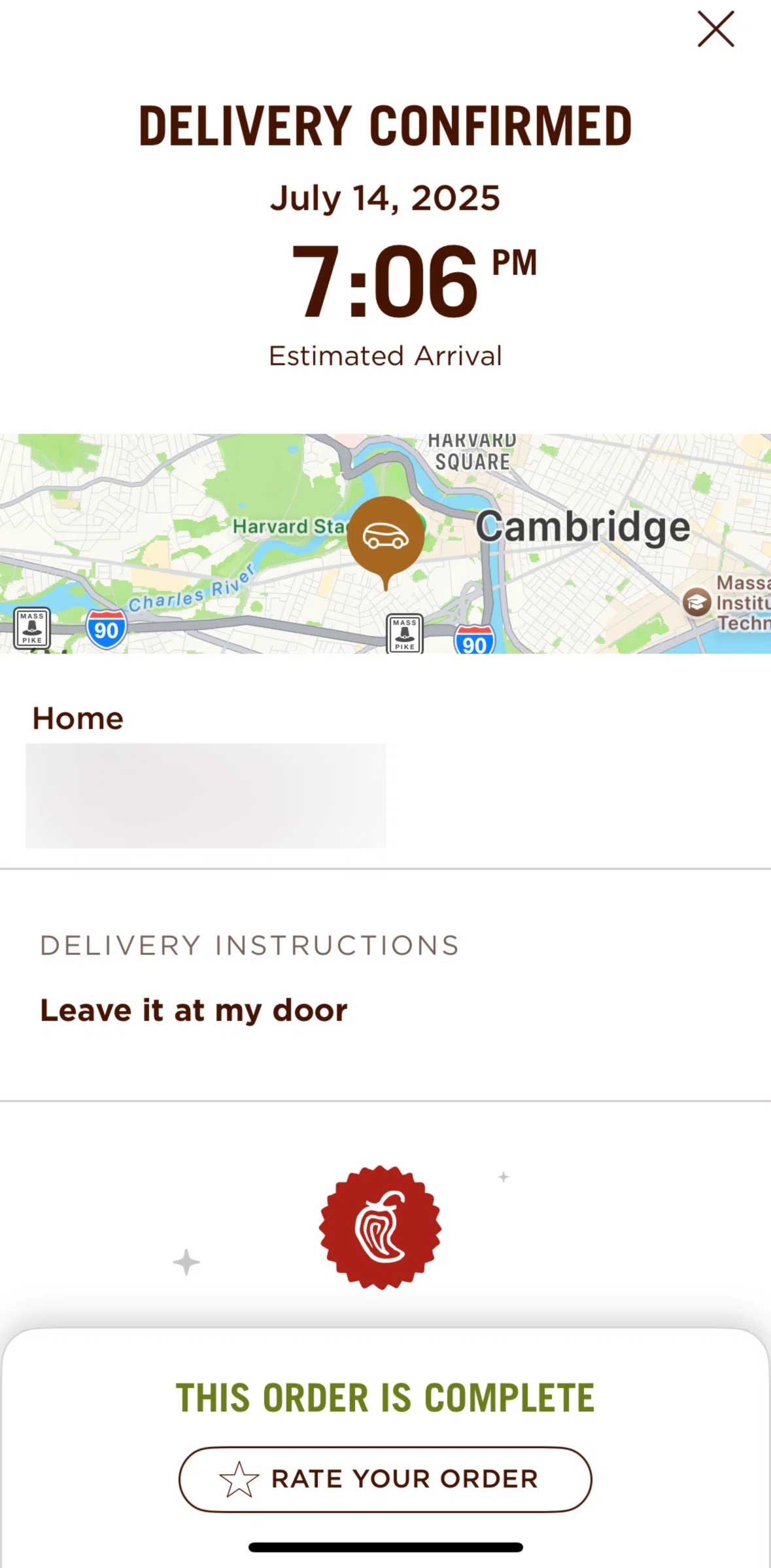 Chipotle Screen screen in the Rating an order flow