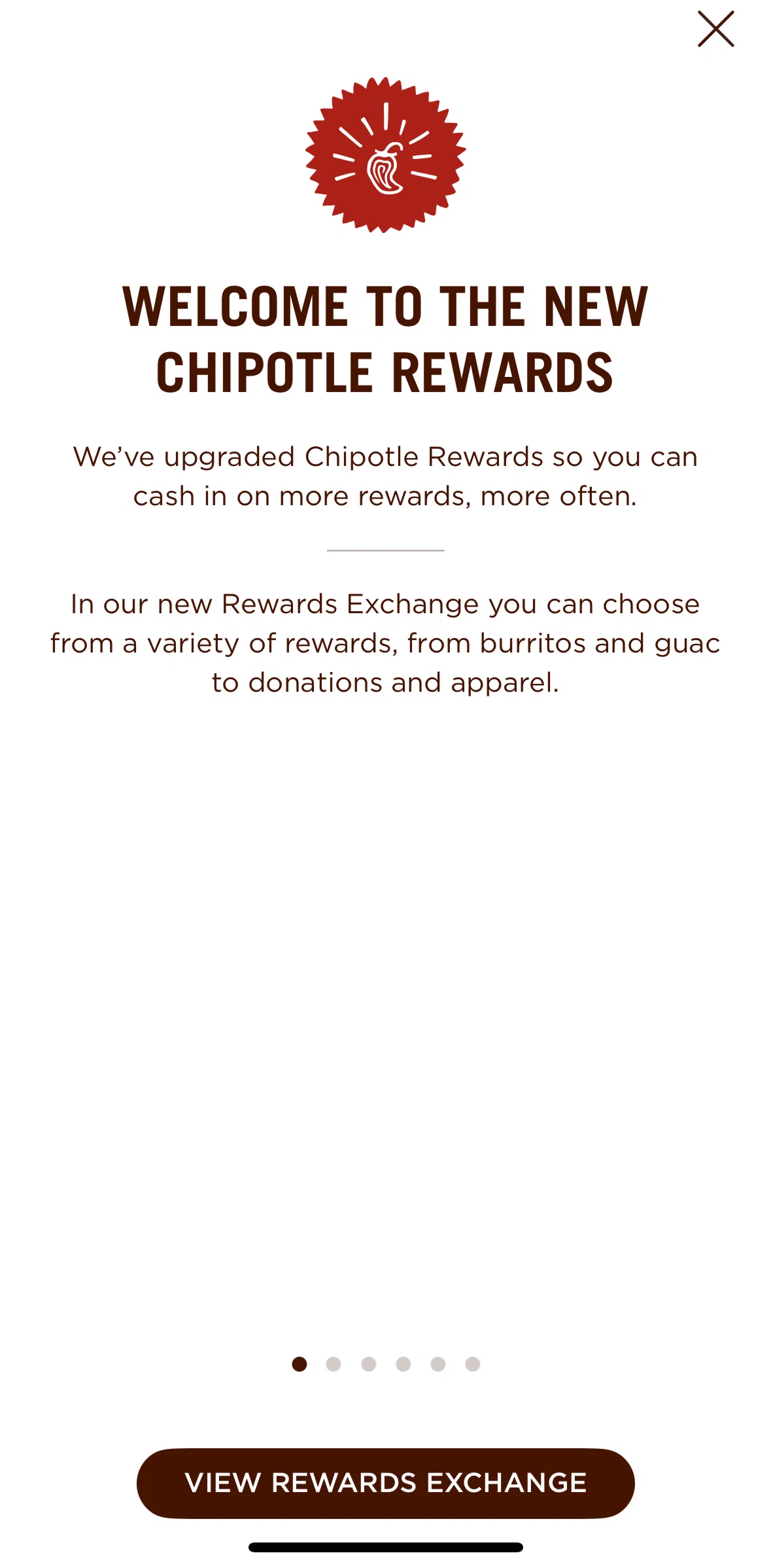 Chipotle Screen screen in the View rewards exchange flow