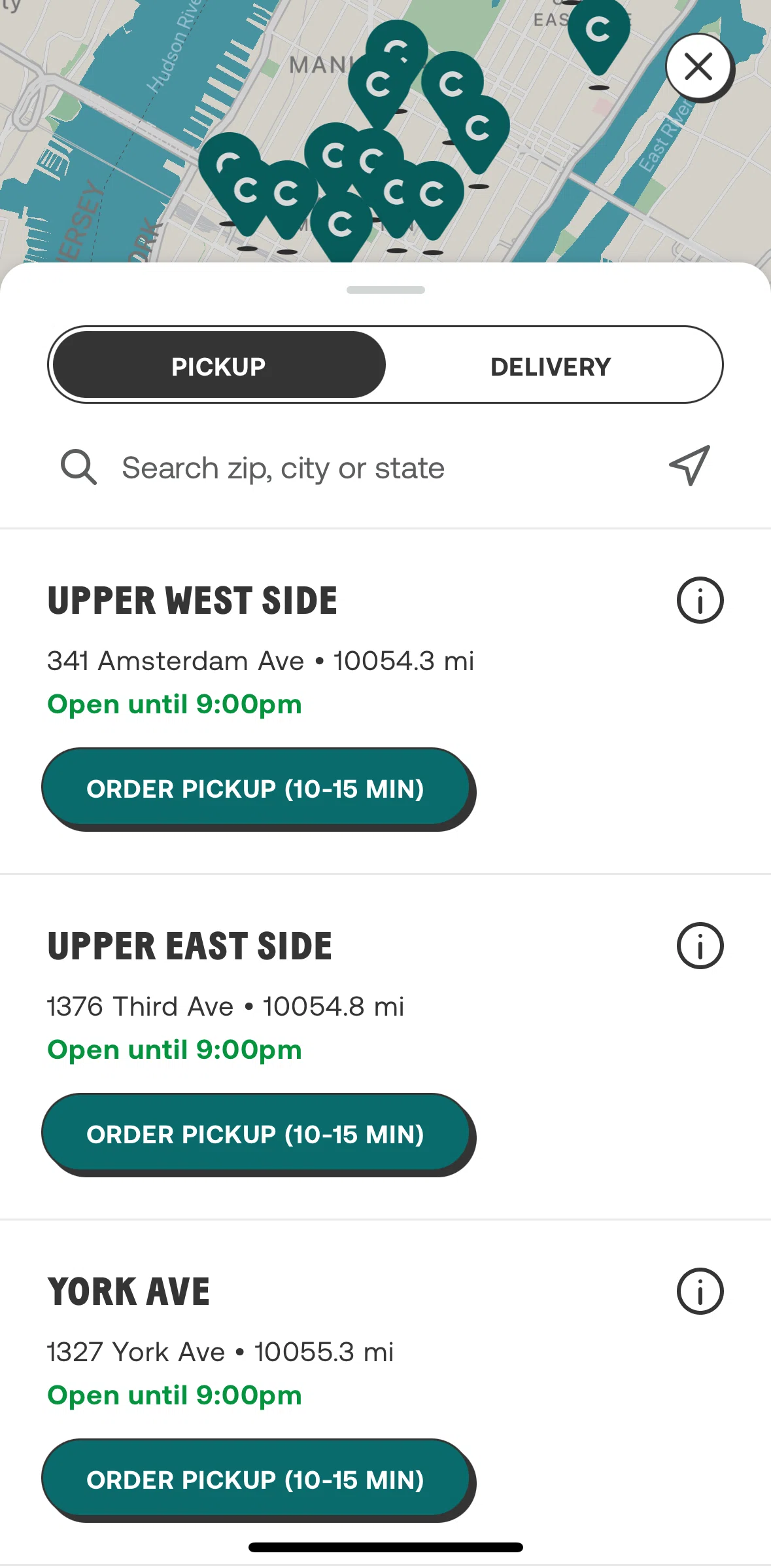 CHOPT Screen screen in the Adding a delivery address flow