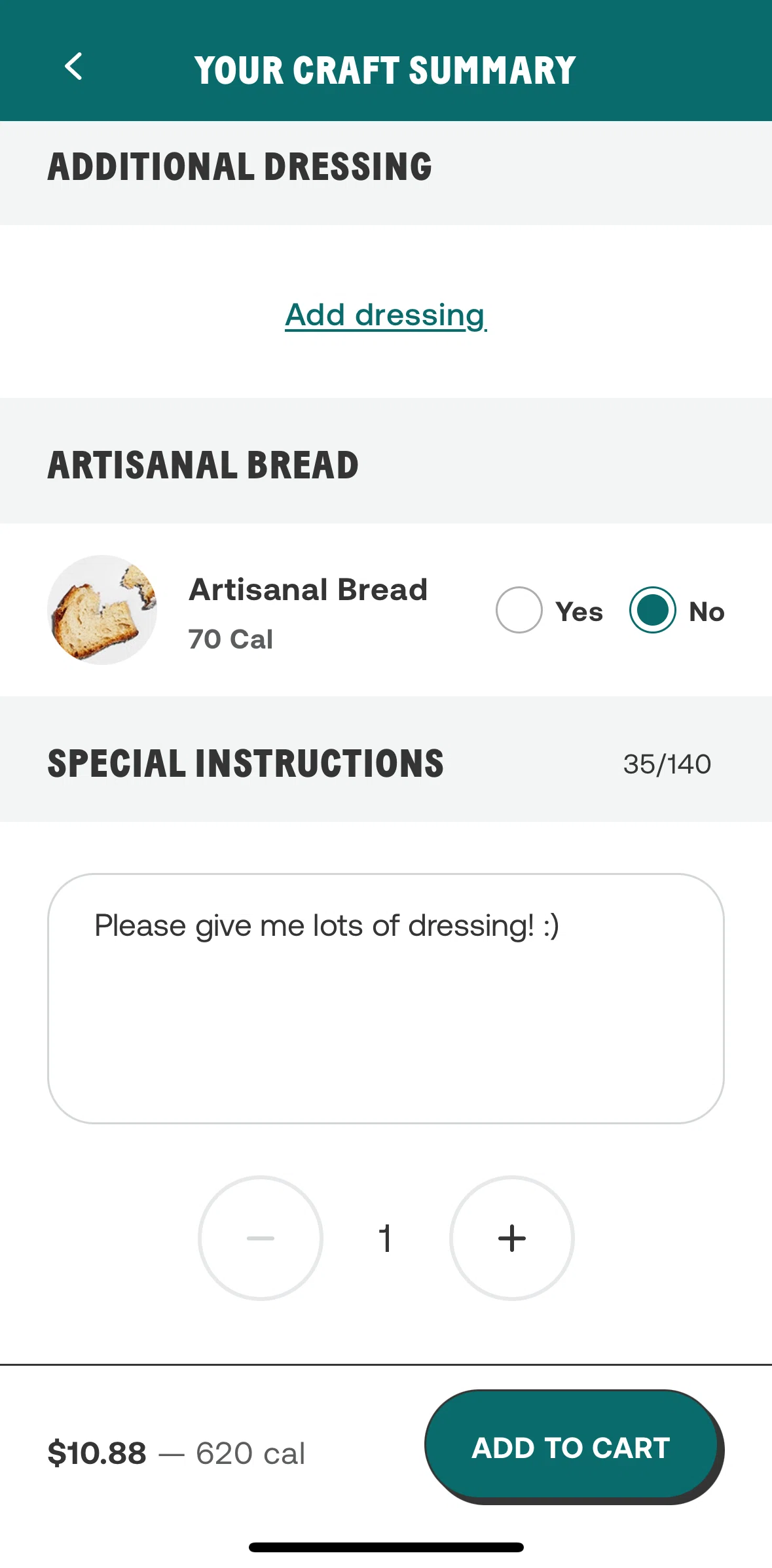 CHOPT Screen screen in the Adding to cart flow