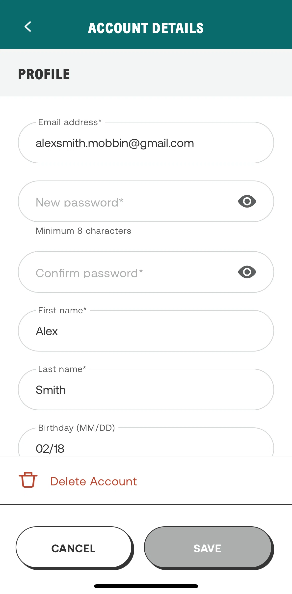 CHOPT Screen screen in the Changing password flow