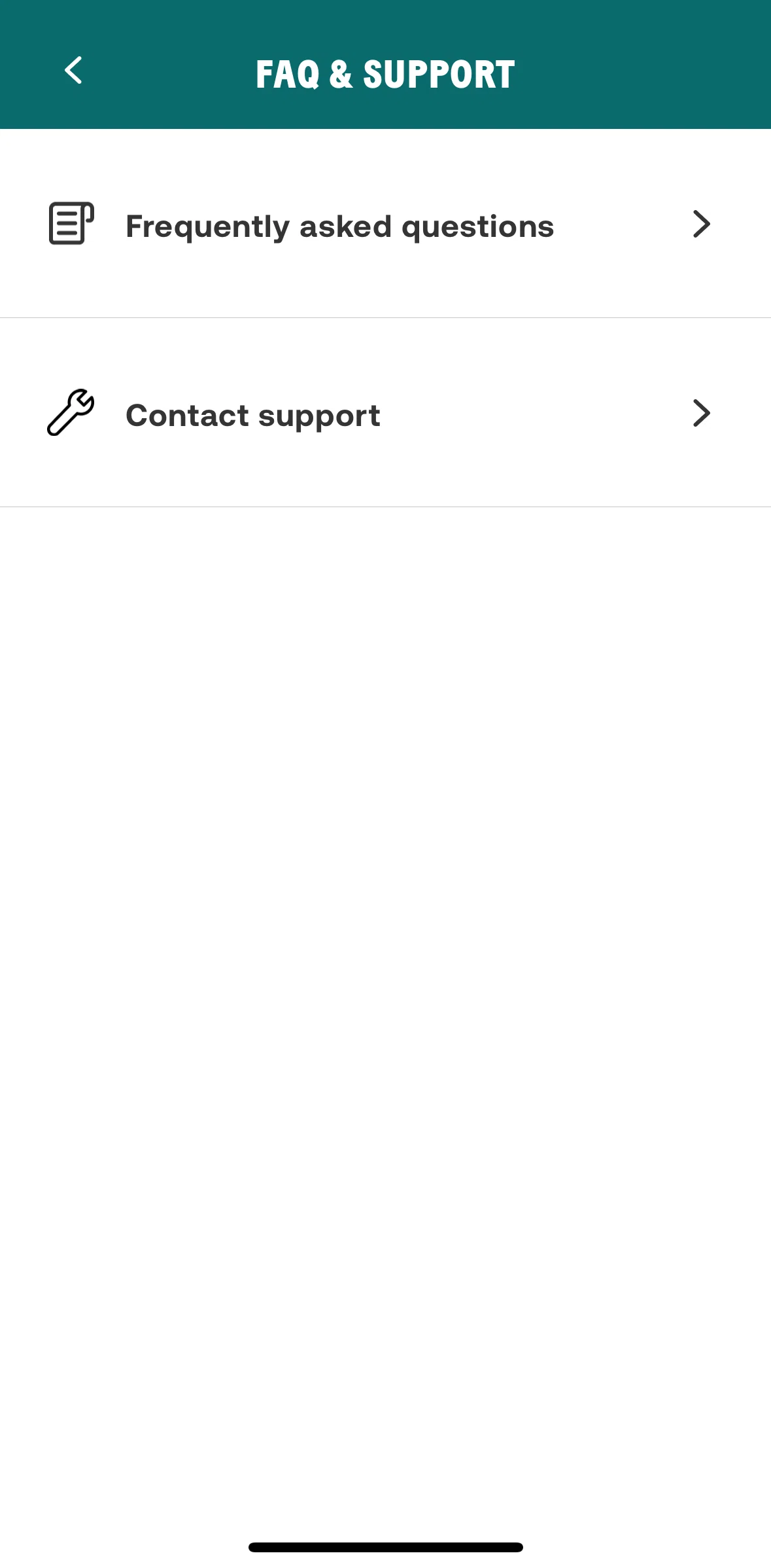 CHOPT Screen screen in the Contacting support flow