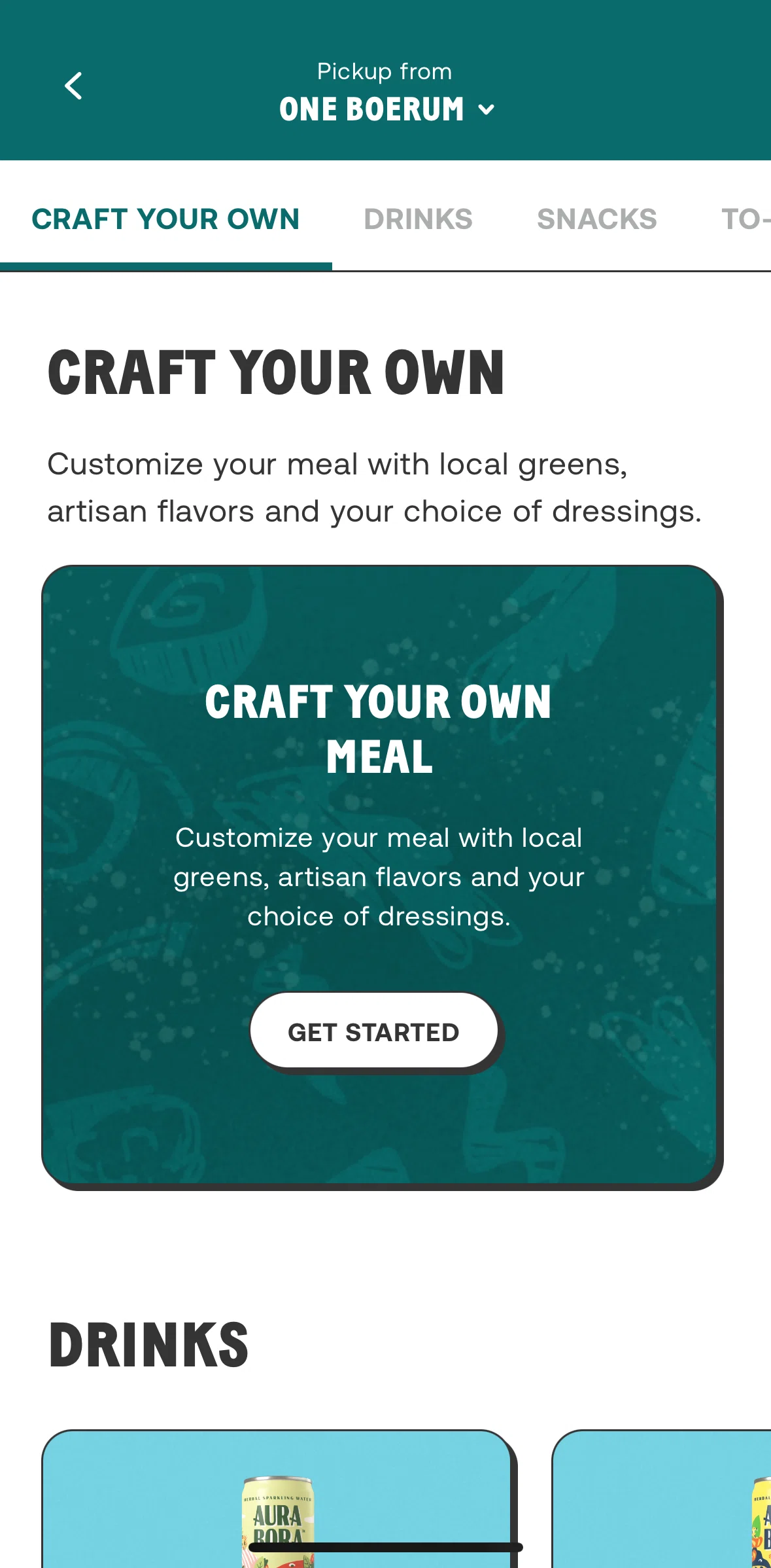 CHOPT Screen screen in the Customizing your meal flow