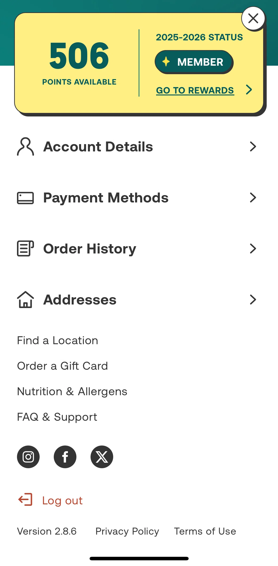 CHOPT Screen screen in the Logging out flow