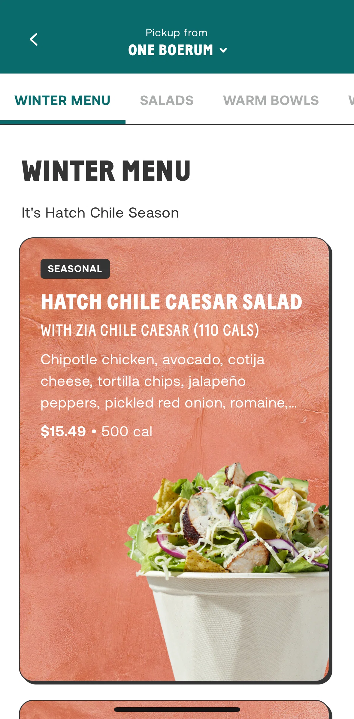 CHOPT Screen screen in the Meal detail flow
