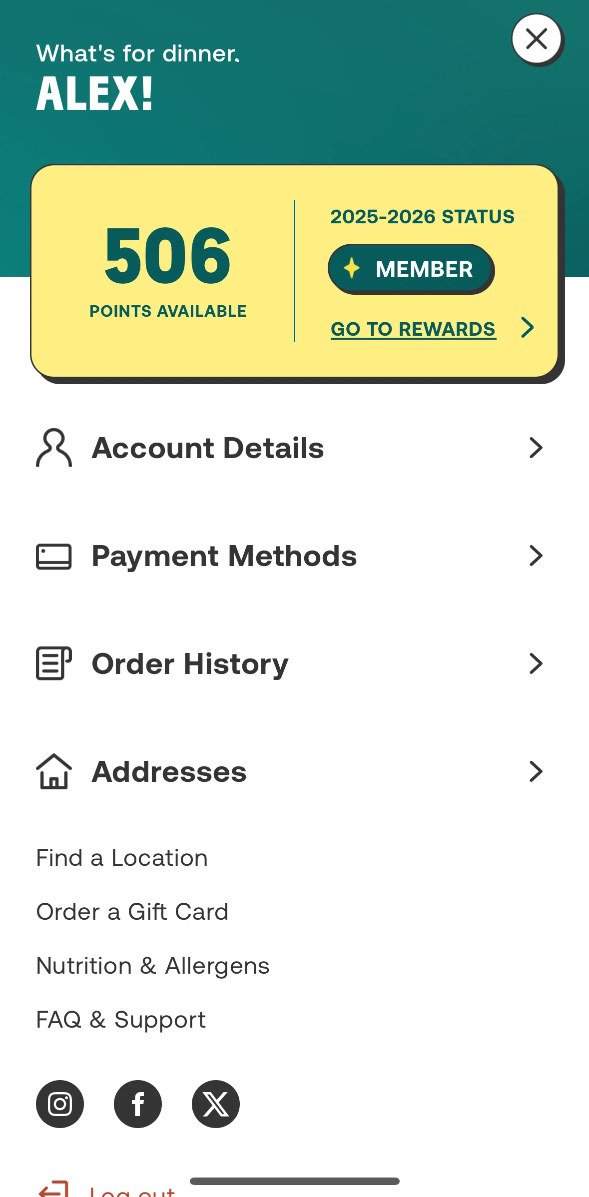 CHOPT Screen screen in the Order history flow